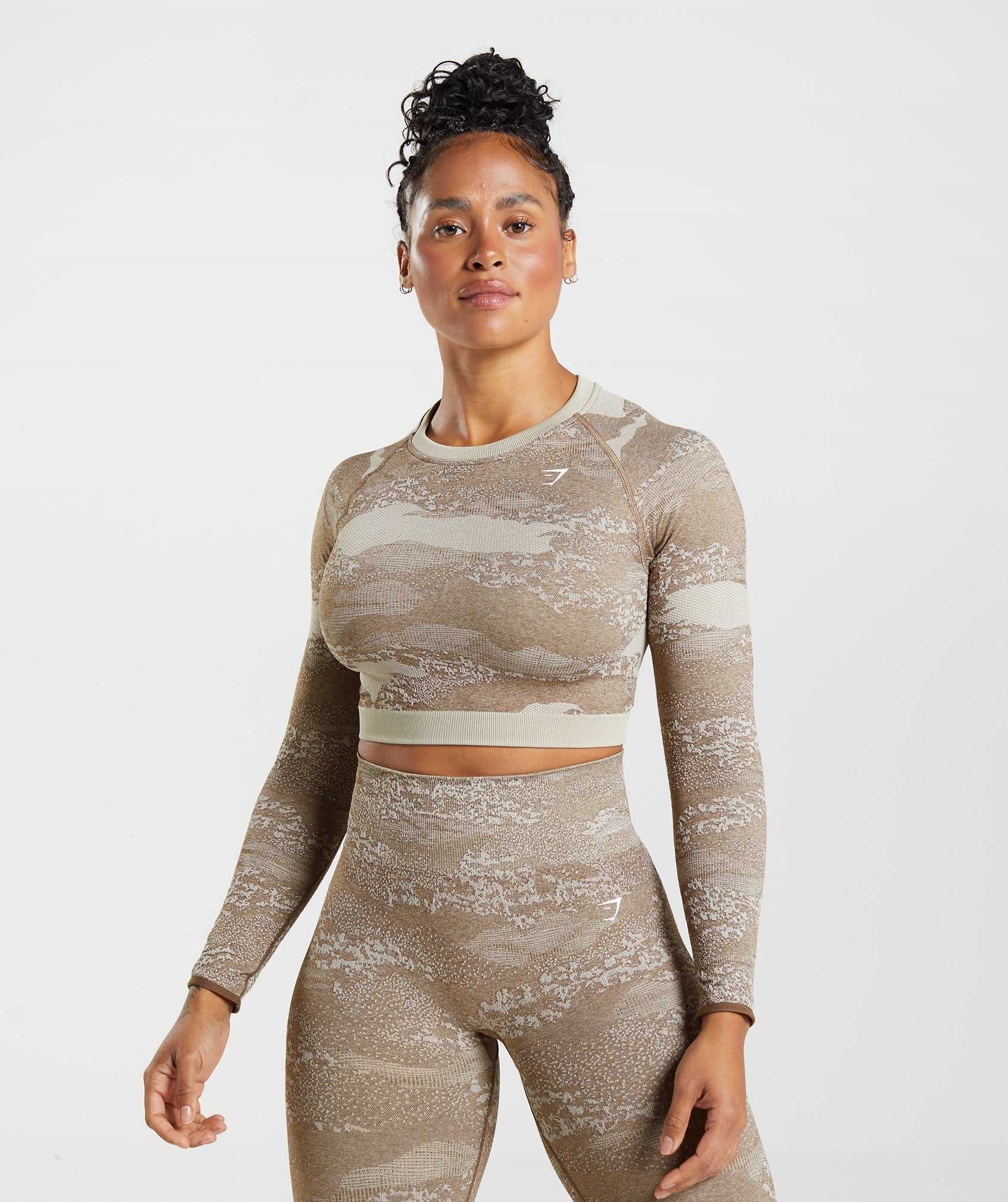 Grey / Brown Gymshark Adapt Camo Seamless Lace Up Back Women's Tops | LJPOUN972