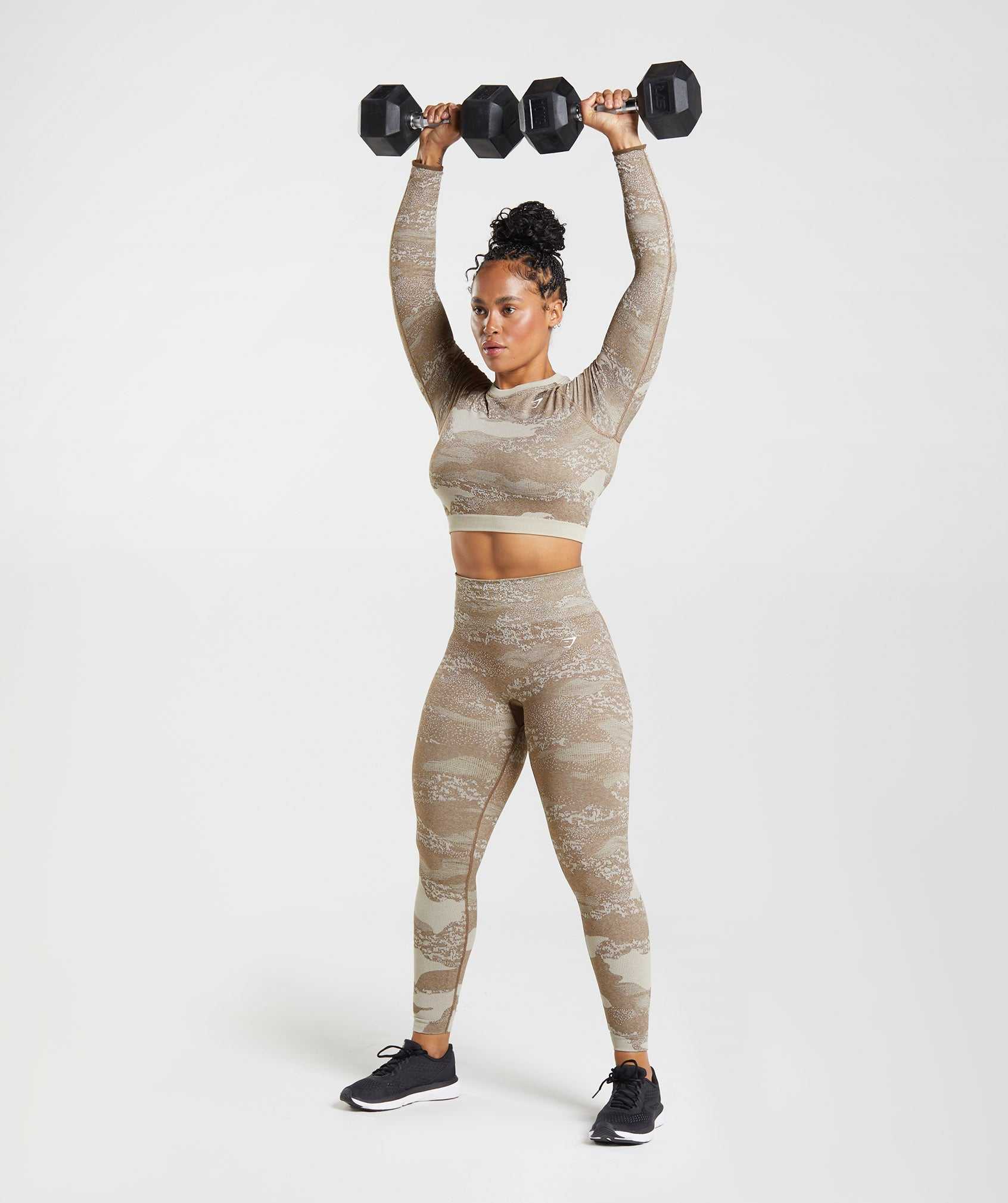 Grey / Brown Gymshark Adapt Camo Seamless Lace Up Back Women's Tops | LJPOUN972