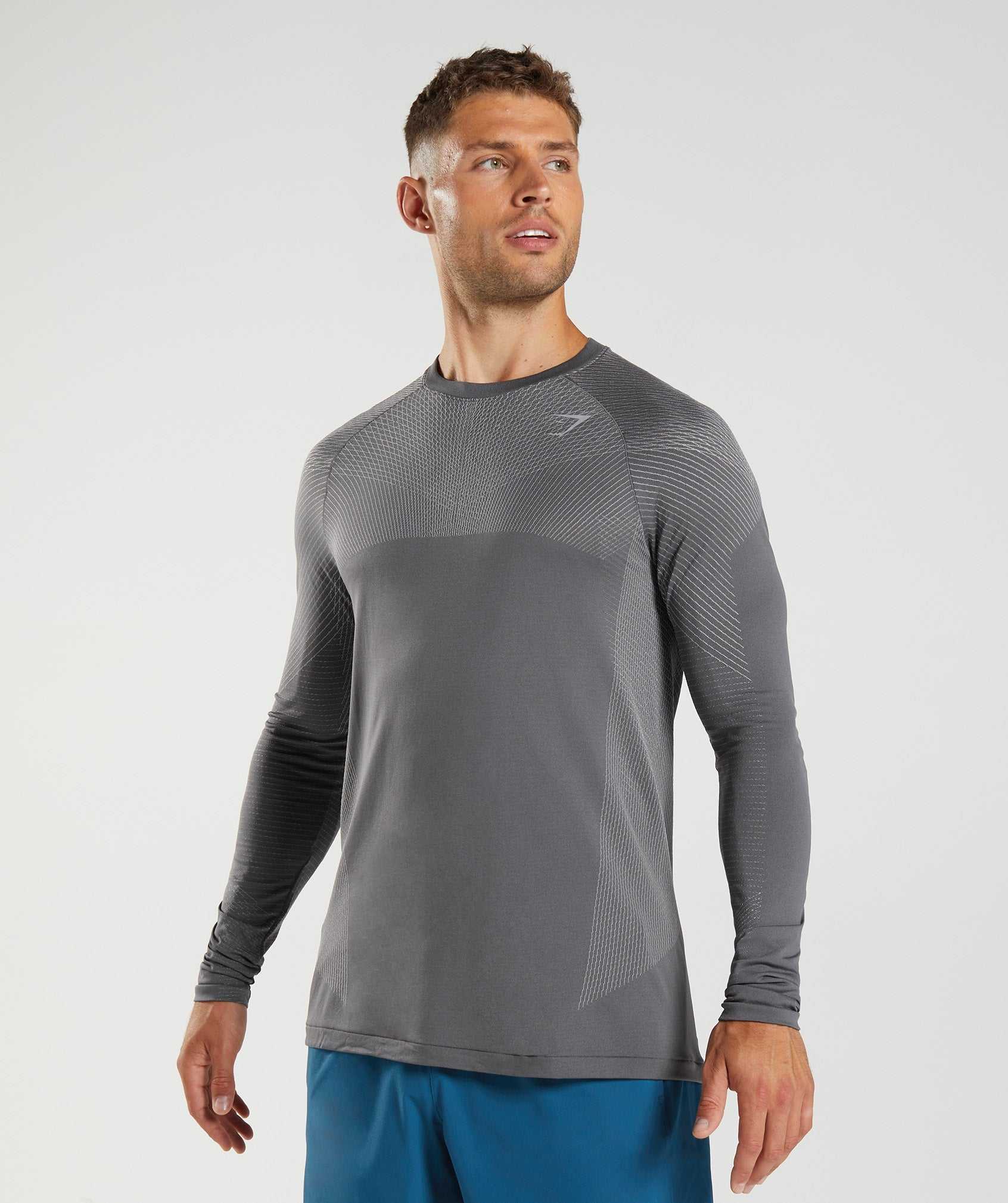 Grey / Grey Gymshark Apex Seamless Long Sleeve Men\'s T Shirts | ORMWVX184