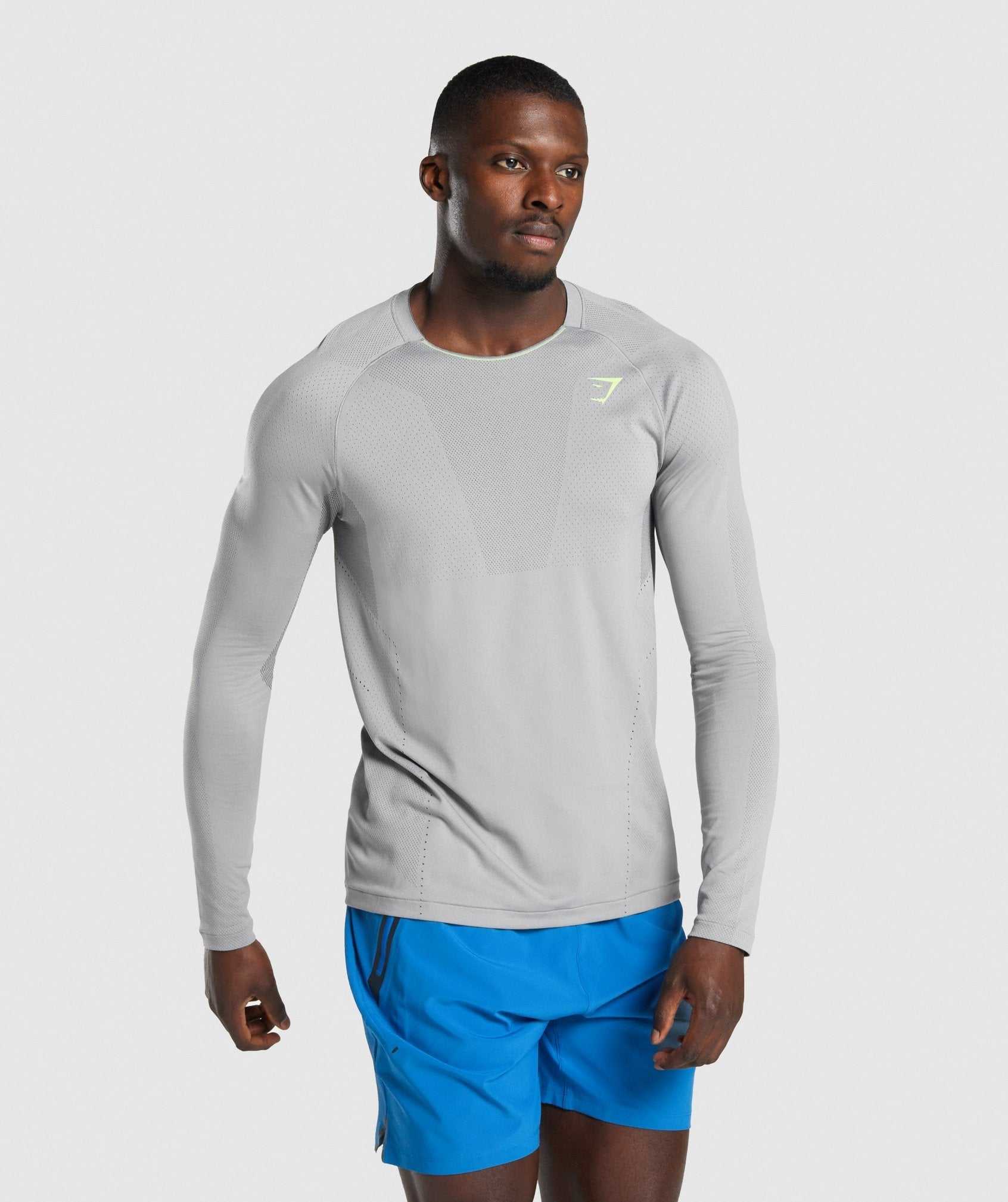 Grey Gymshark Apex Long Sleeve Men\'s T Shirts | XWHCBV593