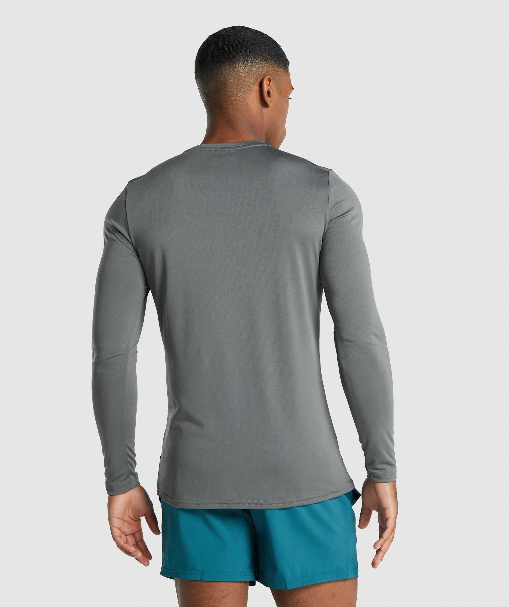 Grey Gymshark Arrival Long Sleeve Graphic Men's T Shirts | KGUDOI435