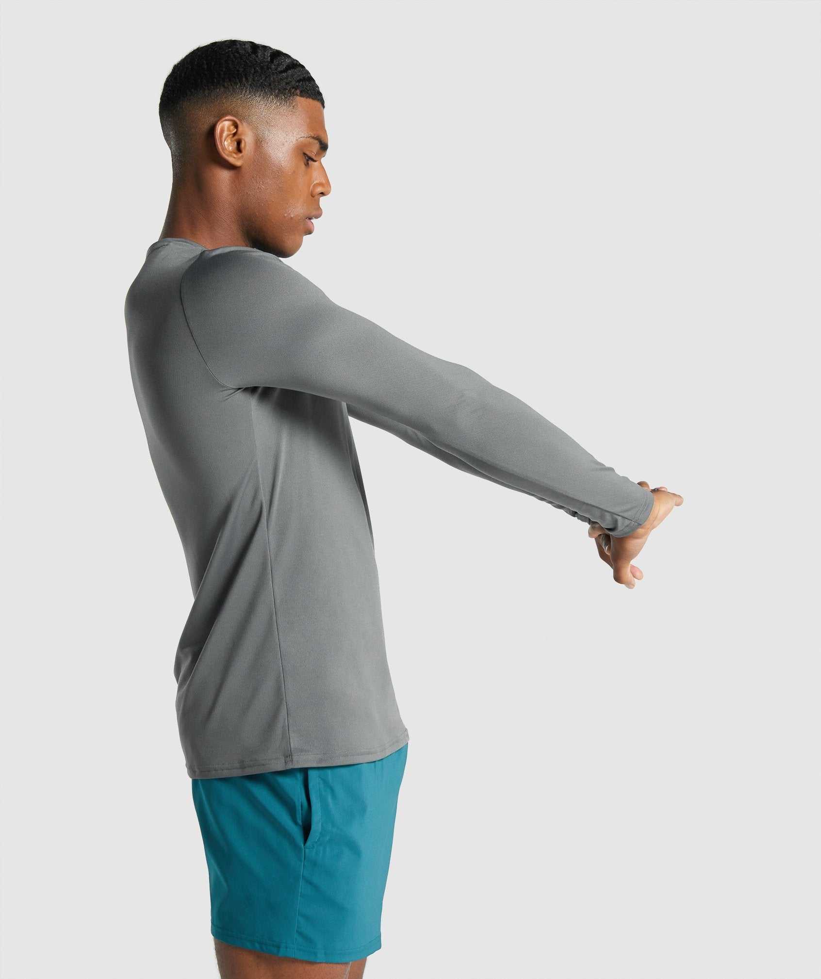 Grey Gymshark Arrival Long Sleeve Graphic Men's T Shirts | KGUDOI435