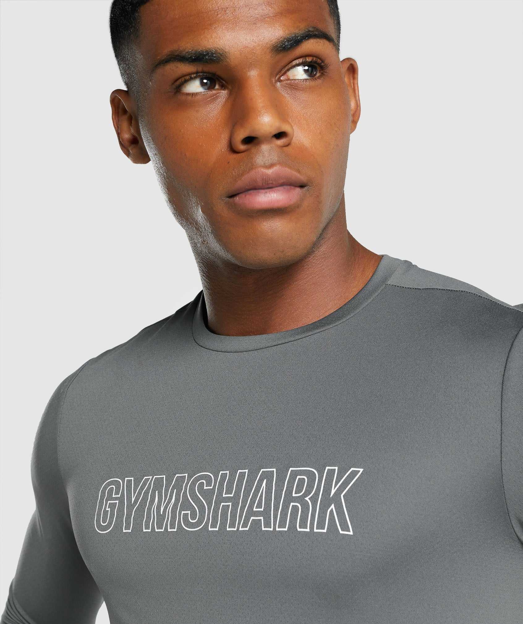 Grey Gymshark Arrival Long Sleeve Graphic Men's T Shirts | KGUDOI435