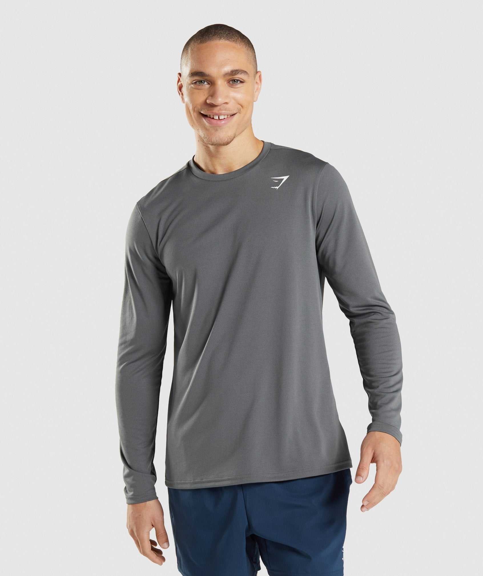 Grey Gymshark Arrival Long Sleeve Men\'s T Shirts | HXOYPJ690