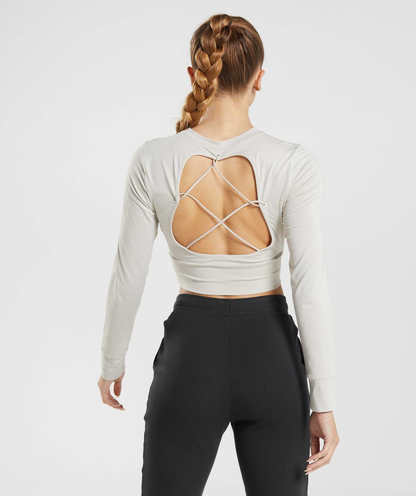 Grey Gymshark Pause Open Back Long Sleeve Crop Women's Tops | BAOLIP234