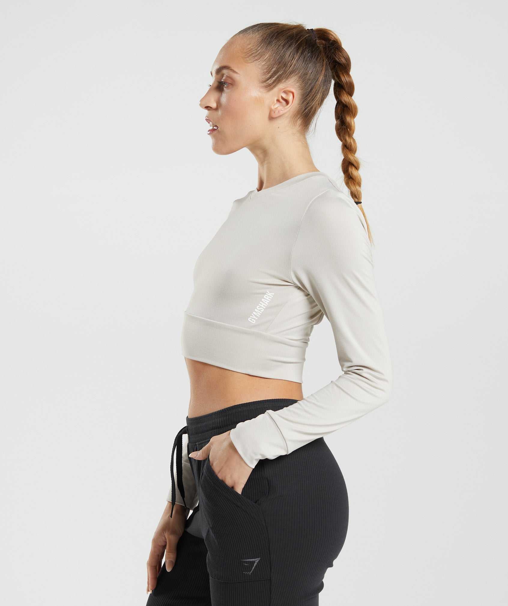 Grey Gymshark Pause Open Back Long Sleeve Crop Women's Tops | BAOLIP234