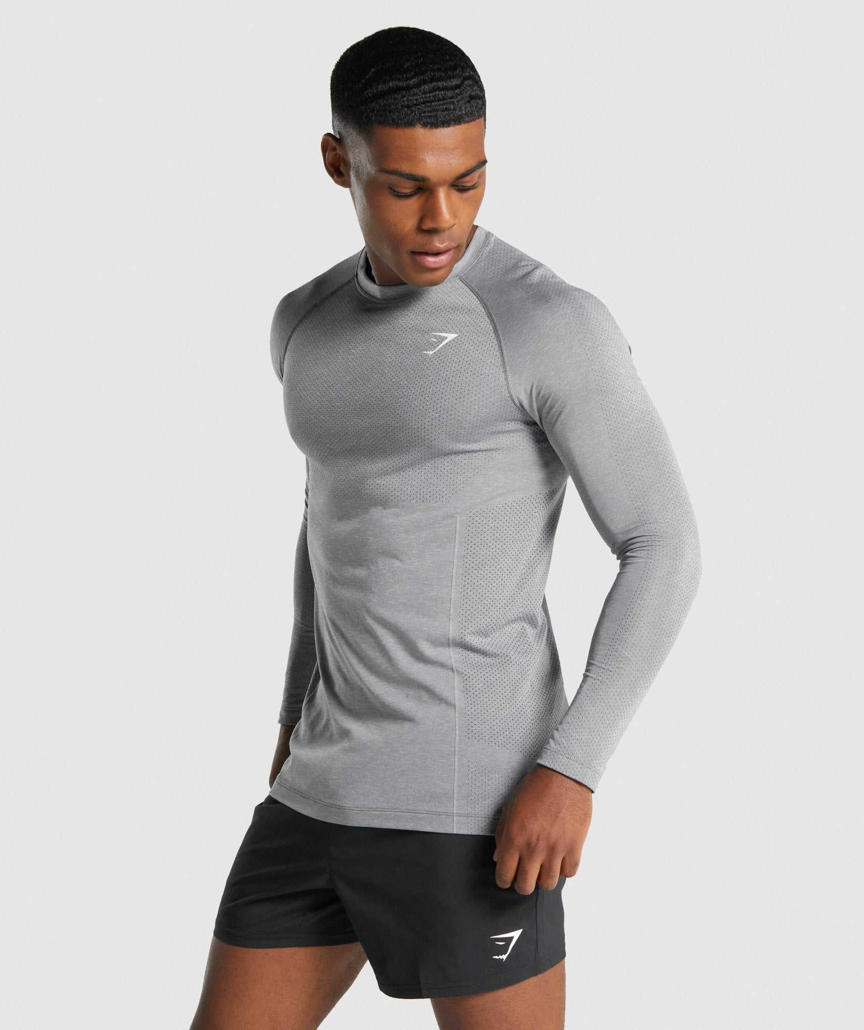 Grey Gymshark Vital Light Seamless Long Sleeve Men's T Shirts | QONHUC250