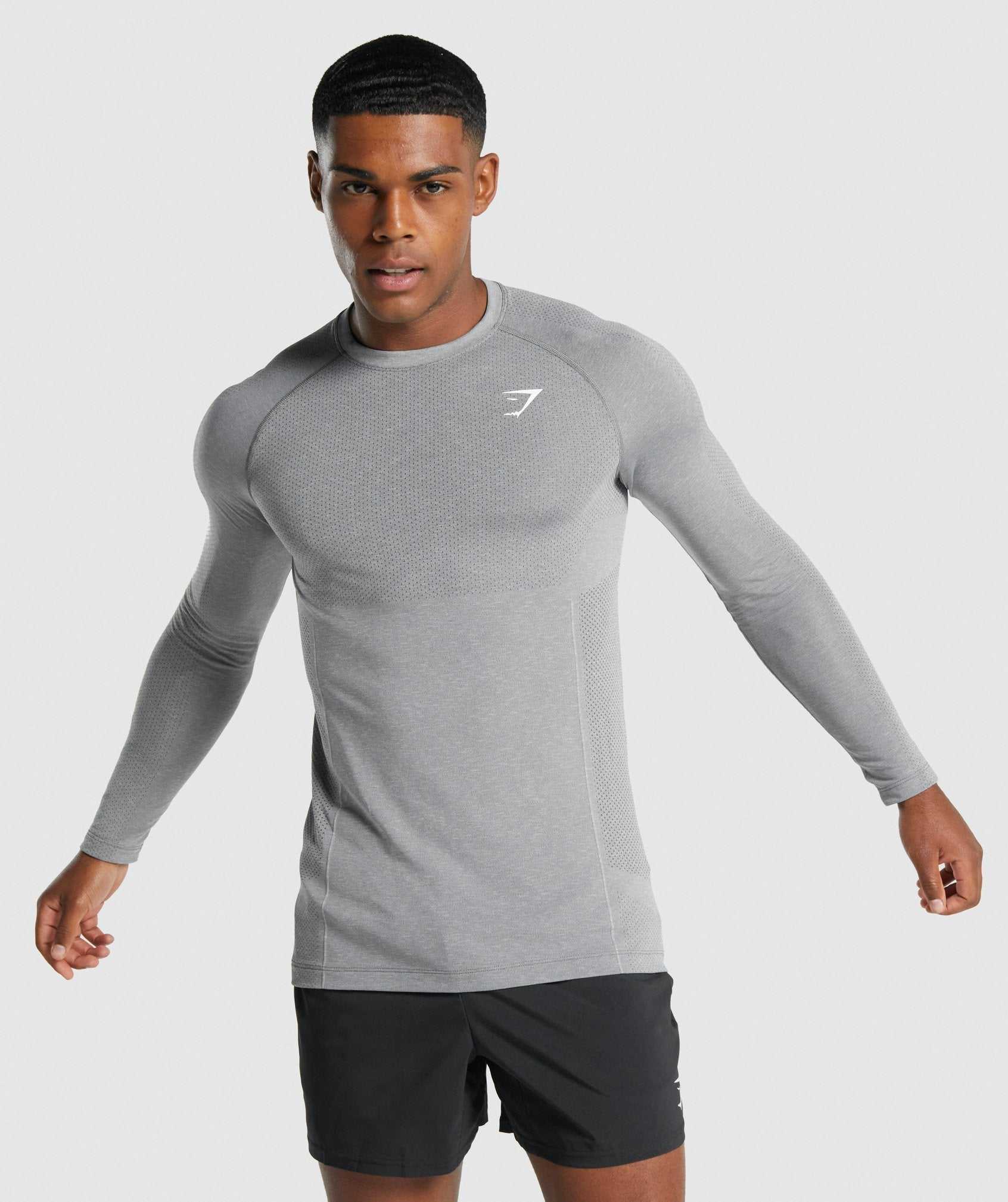 Grey Gymshark Vital Light Seamless Long Sleeve Men\'s T Shirts | QONHUC250