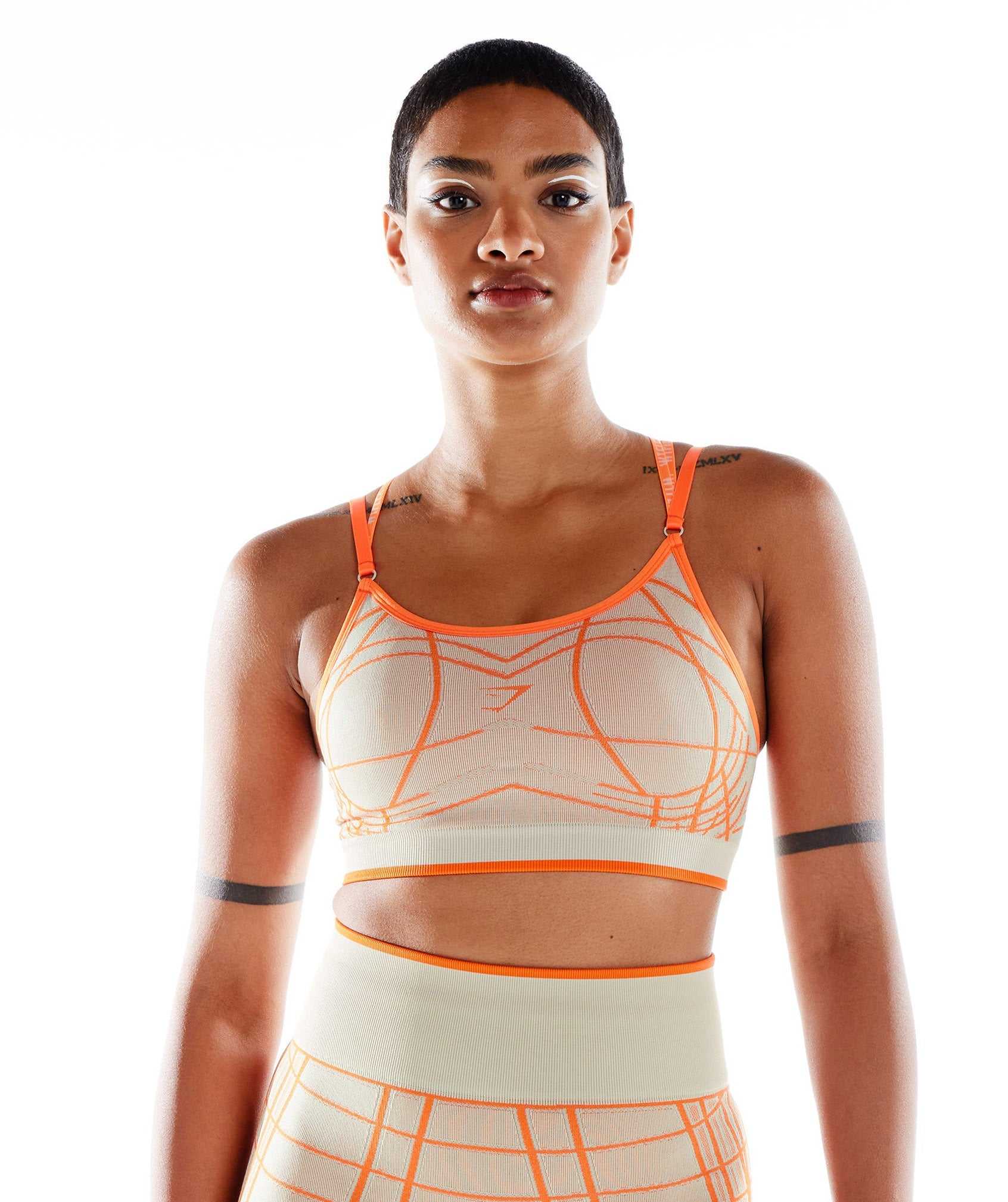 Grey / Orange / White Gymshark Wtflex Linear Seamless Women's Sports Bra | BQZJKO567