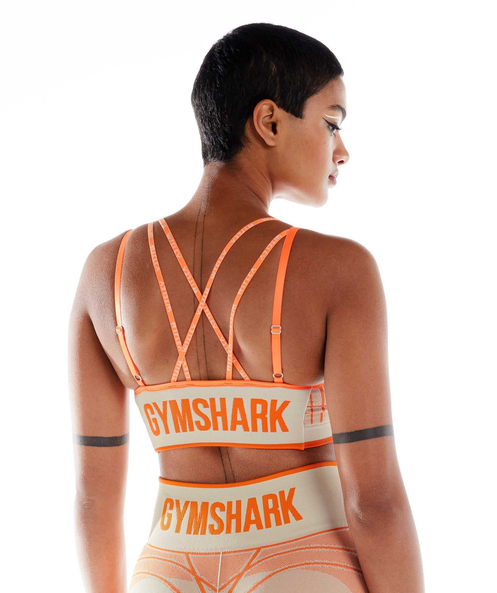 Grey / Orange / White Gymshark Wtflex Linear Seamless Women\'s Sports Bra | BQZJKO567