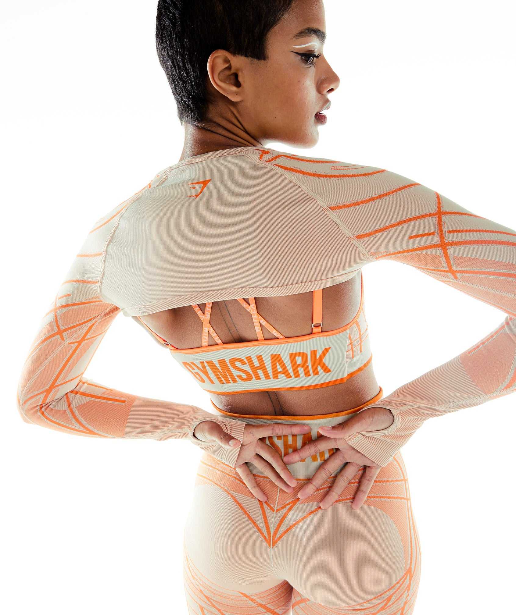 Grey / Orange / White Gymshark Wtflex Linear Seamless Long Sleeve Shrug Women's Pullover | HBSVWN145