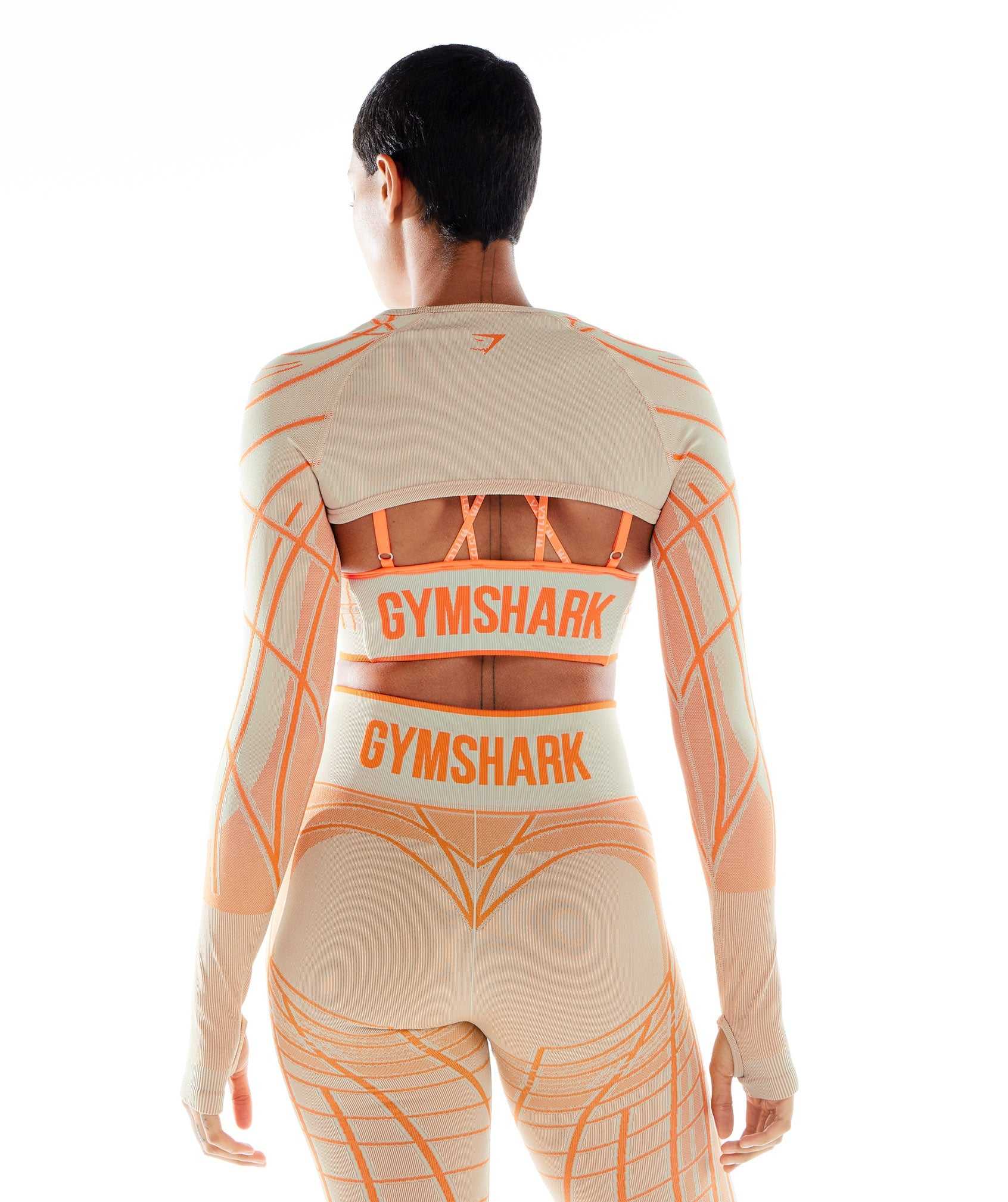 Grey / Orange / White Gymshark Wtflex Linear Seamless Long Sleeve Shrug Women's Tops | IQMFKR714