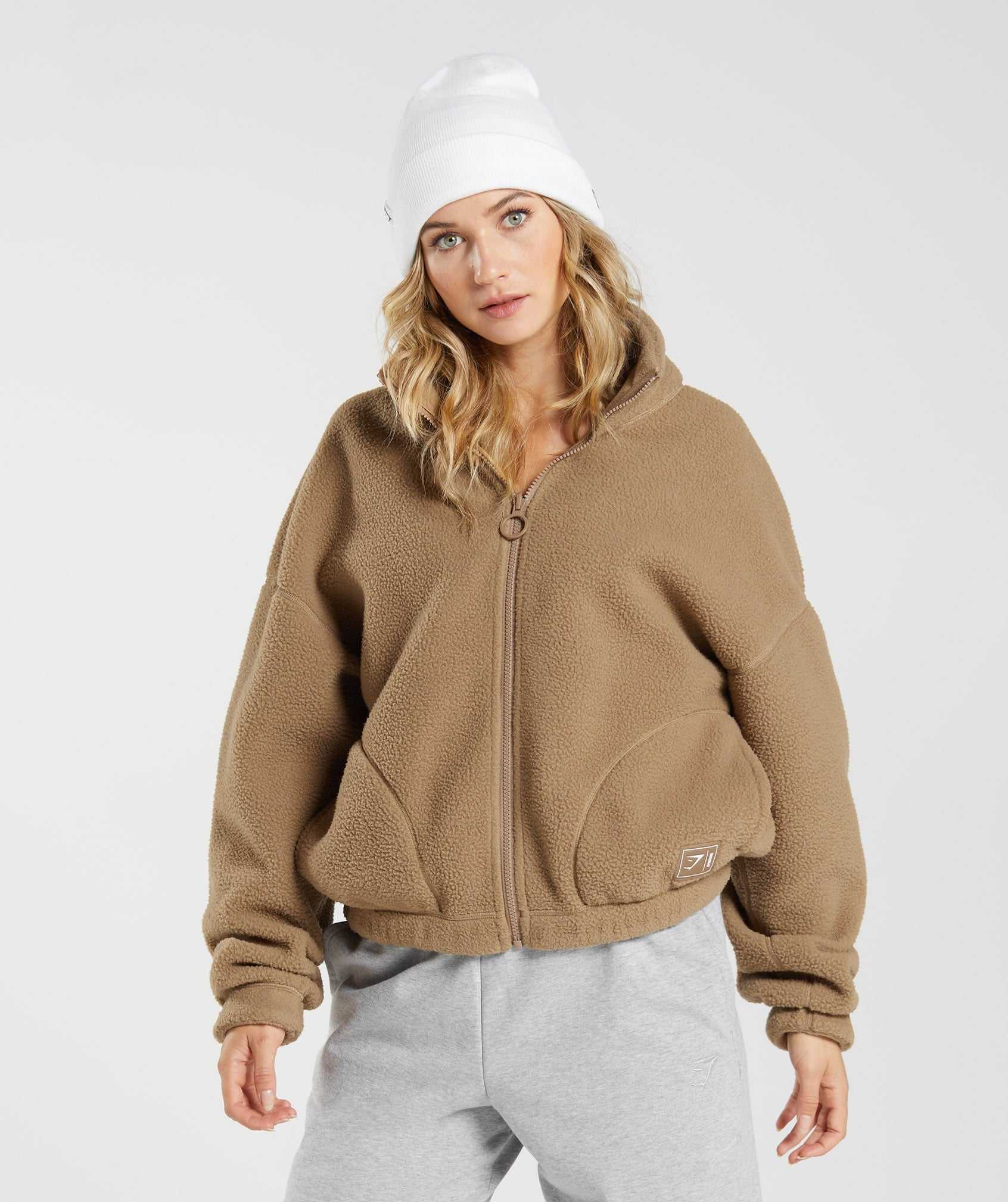 Light Brown Gymshark Sherpa Women\'s Jackets | QIXRWZ469