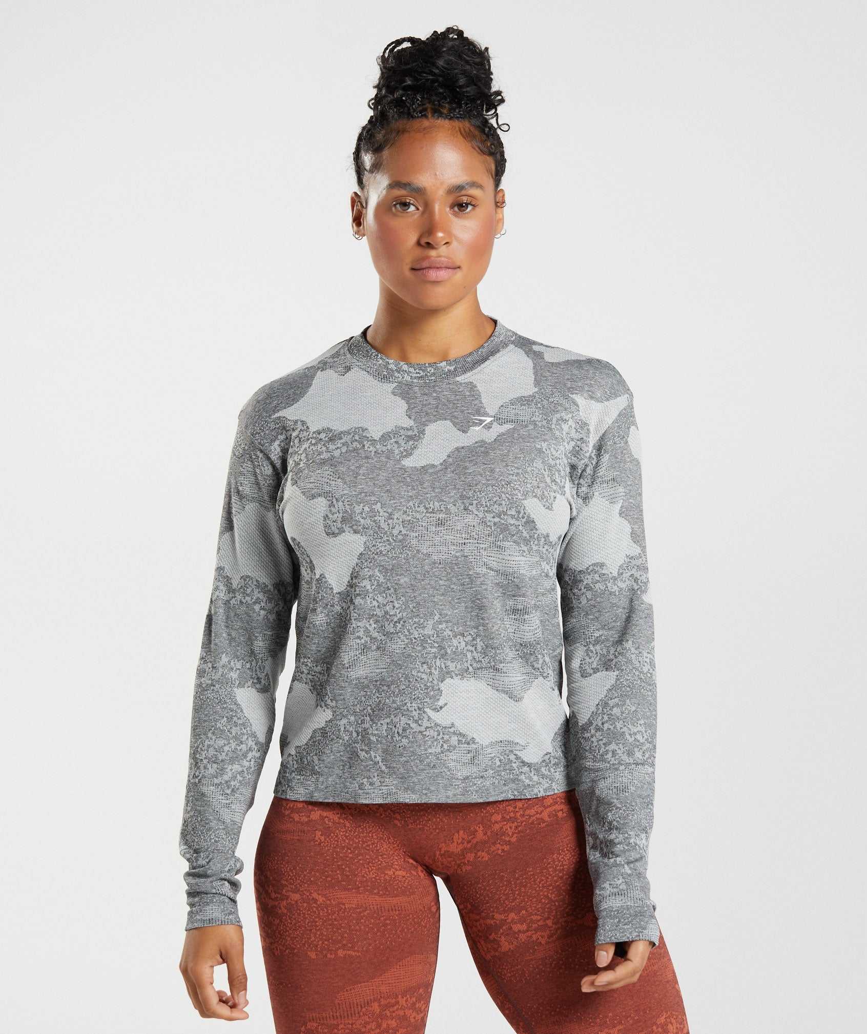 Light Grey / Black Gymshark Adapt Camo Seamless Long Sleeve Women\'s Tops | EUJYCW823