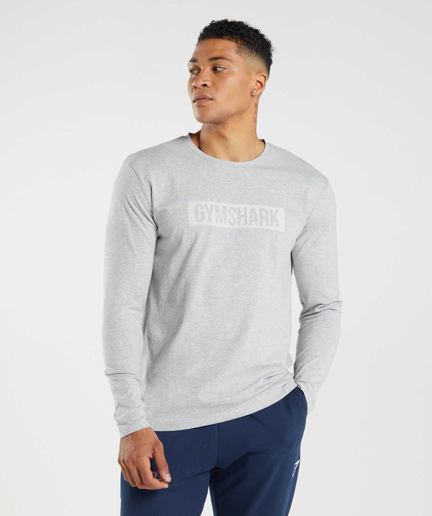 Light Grey Gymshark Block Long Sleeve Men\'s T Shirts | JNOKAM317