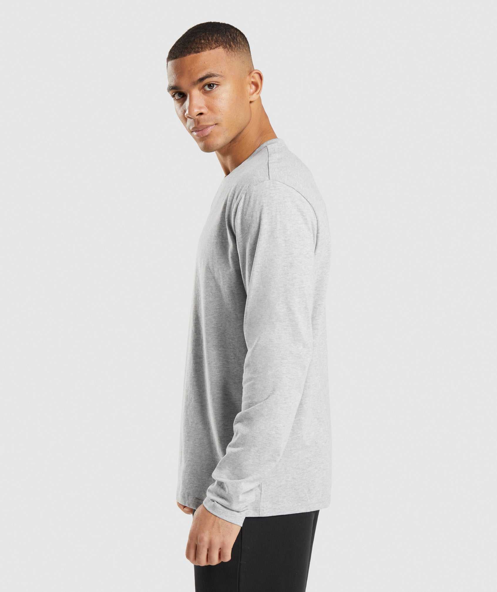 Light Grey Gymshark Crest Long Sleeve Men's T Shirts | VGAEQU946