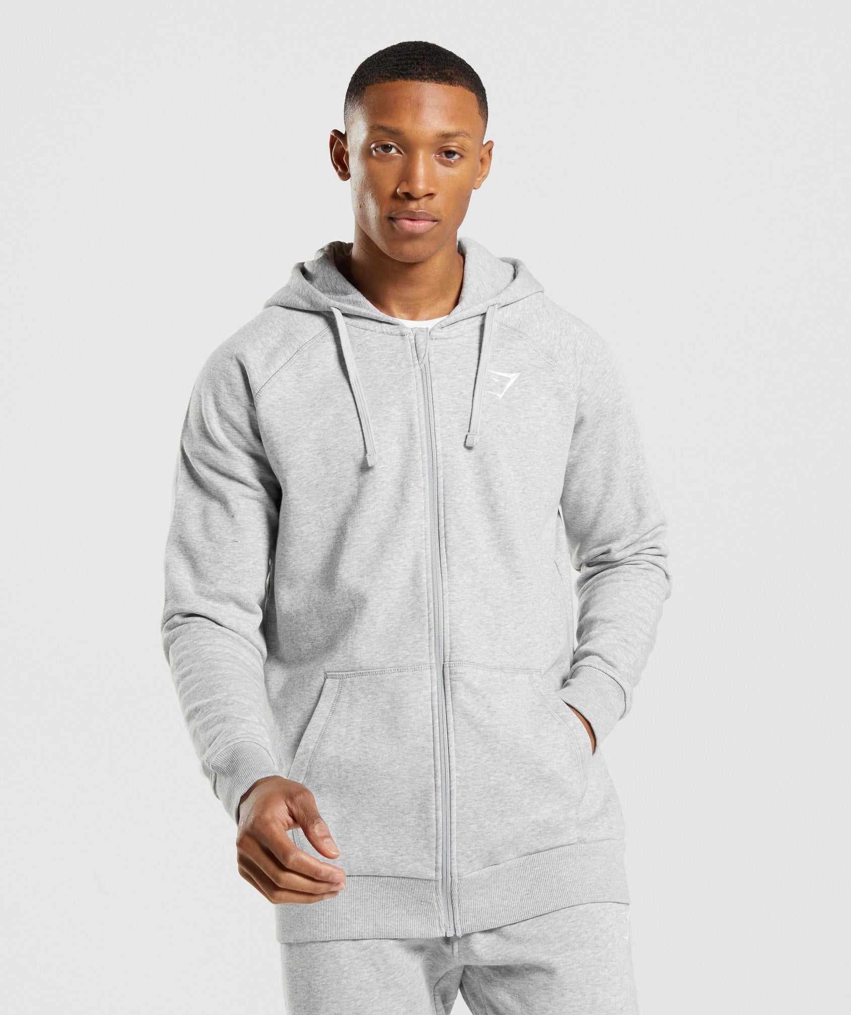 Light Grey Gymshark Crest Zip Up Men\'s Hoodie | WMHZLB071