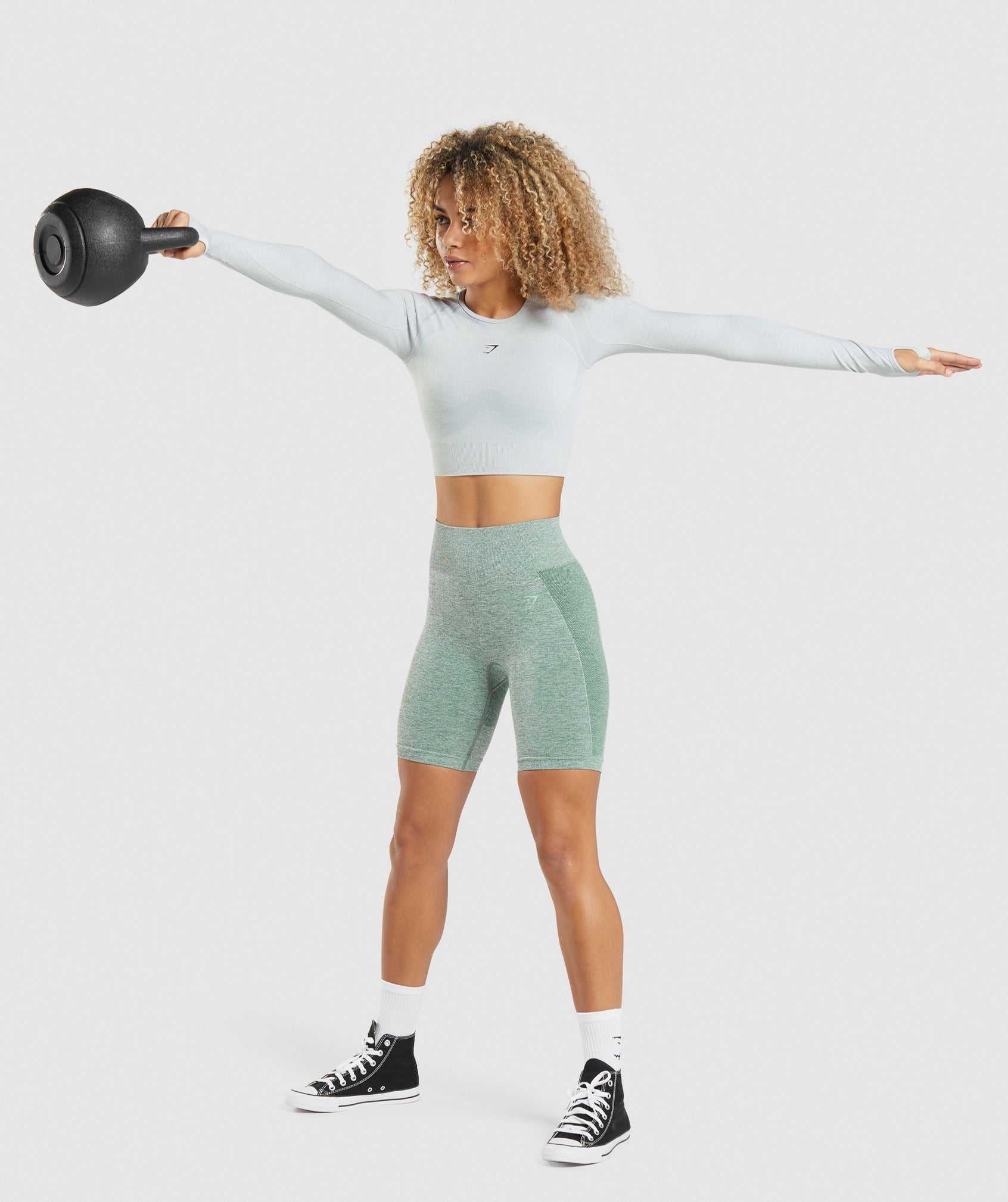 Light Grey Gymshark Flex Sports Long Sleeve Crop Women's Tops | CDGSNB167