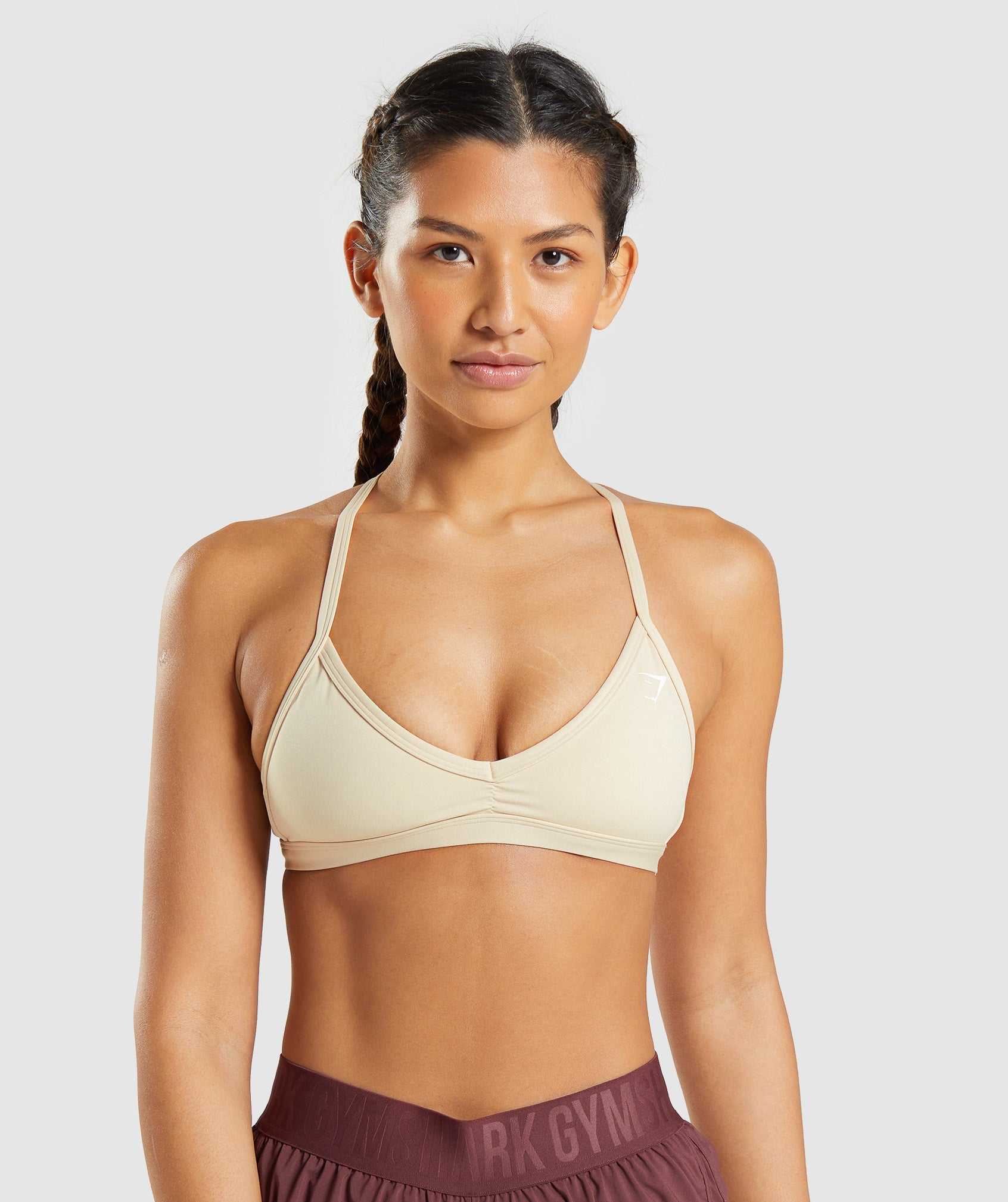 Light Yellow Brown Gymshark Minimal Women\'s Sports Bra | HRDWOZ182