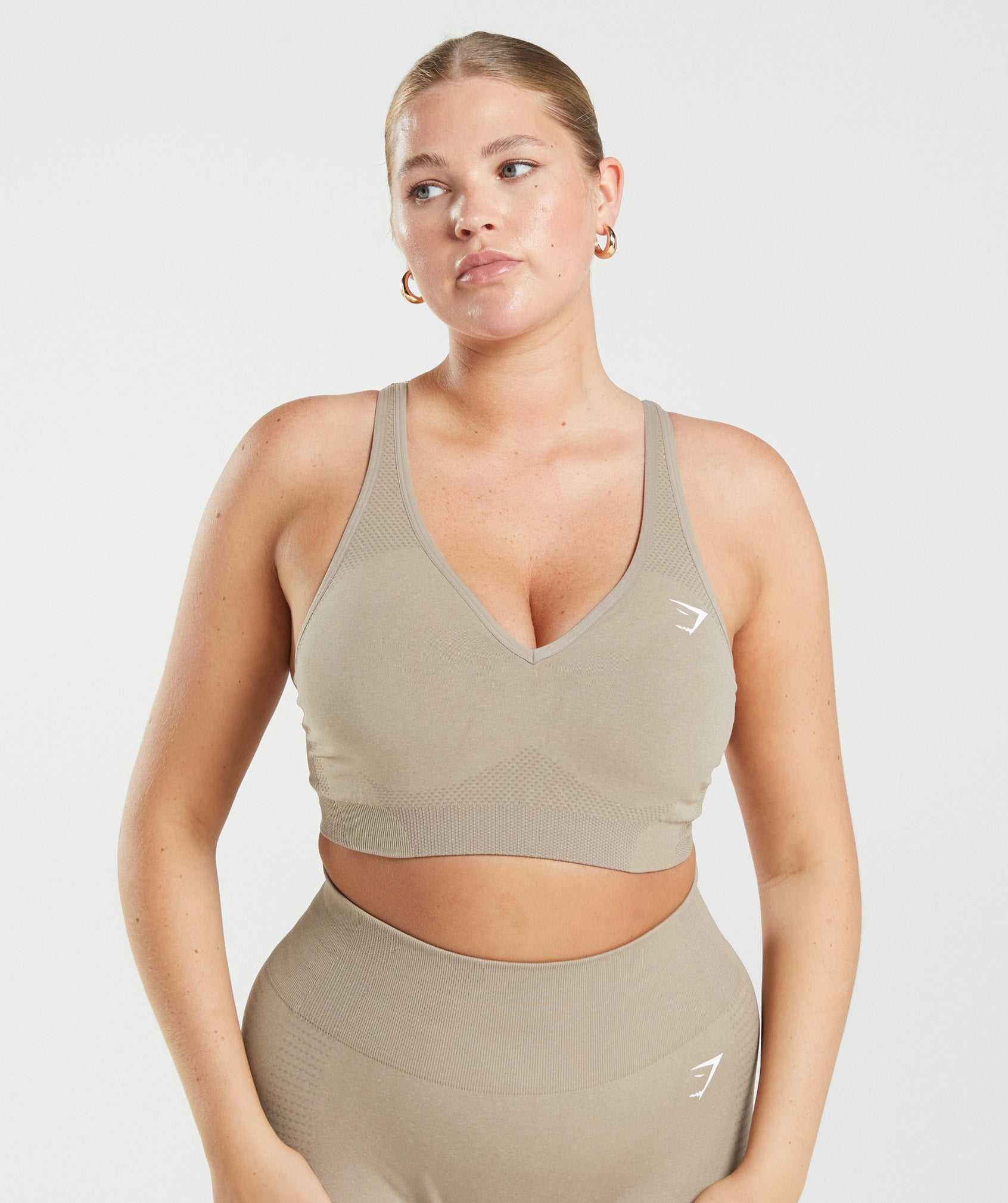 Light Yellow Brown Gymshark Vital Seamless 2.0 V Neck Women's Sports Bra | KORIGL594