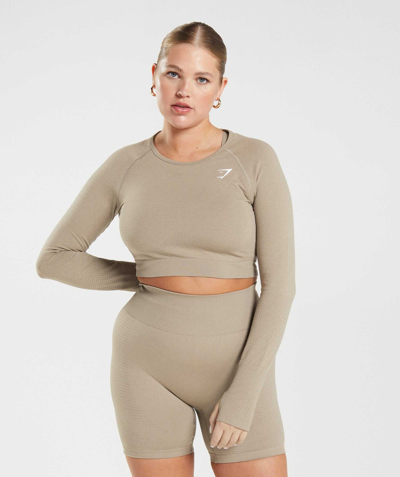 Light Yellow Brown Gymshark Vital Seamless 2.0 Crop Women's Tops | MTCKJU869