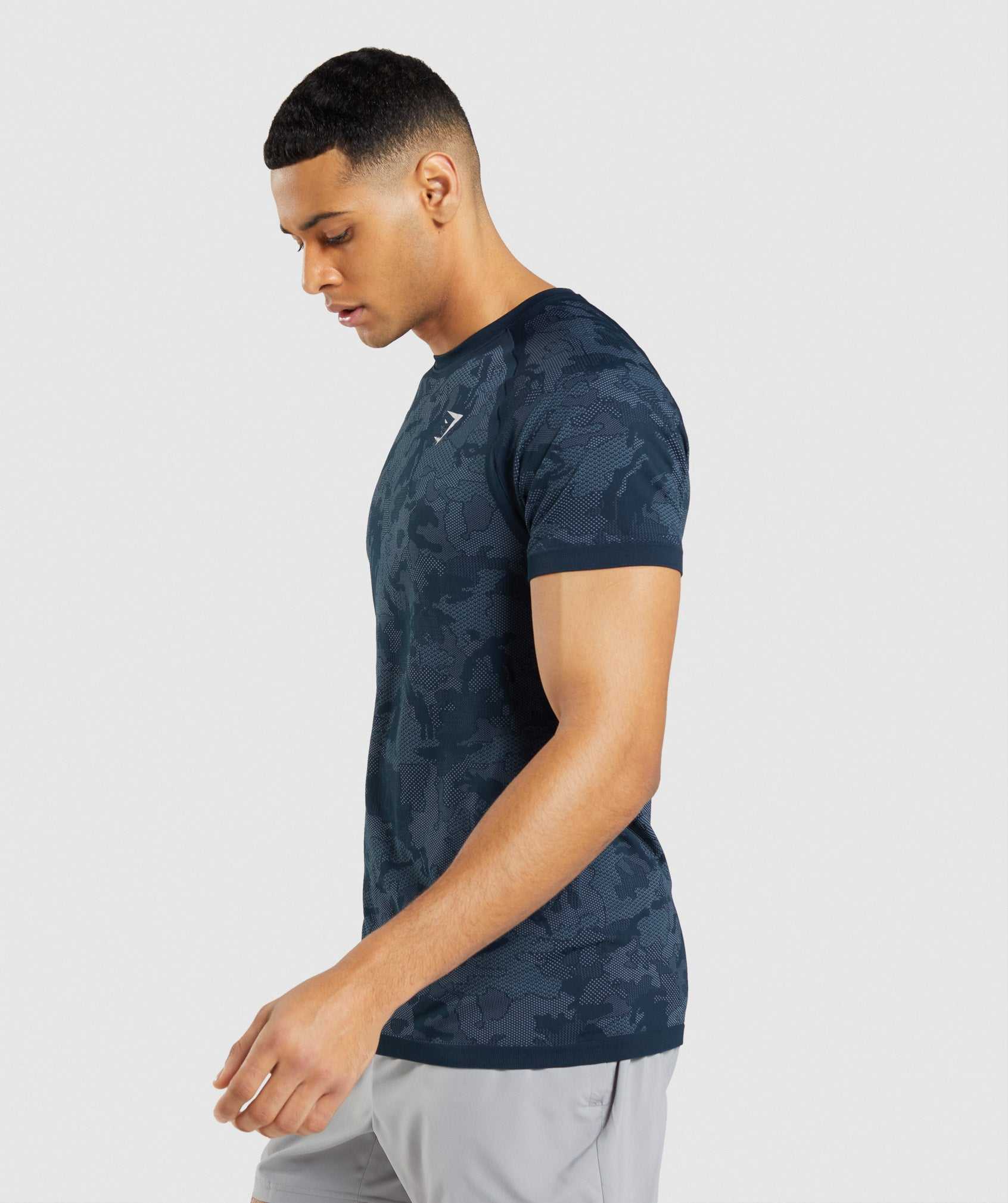 Navy / Blue Gymshark Geo Seamless Men's T Shirts | IKMALR257