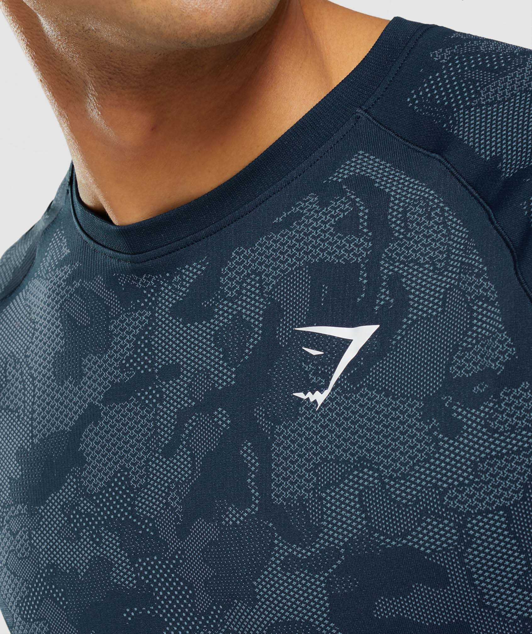 Navy / Blue Gymshark Geo Seamless Men's T Shirts | IKMALR257