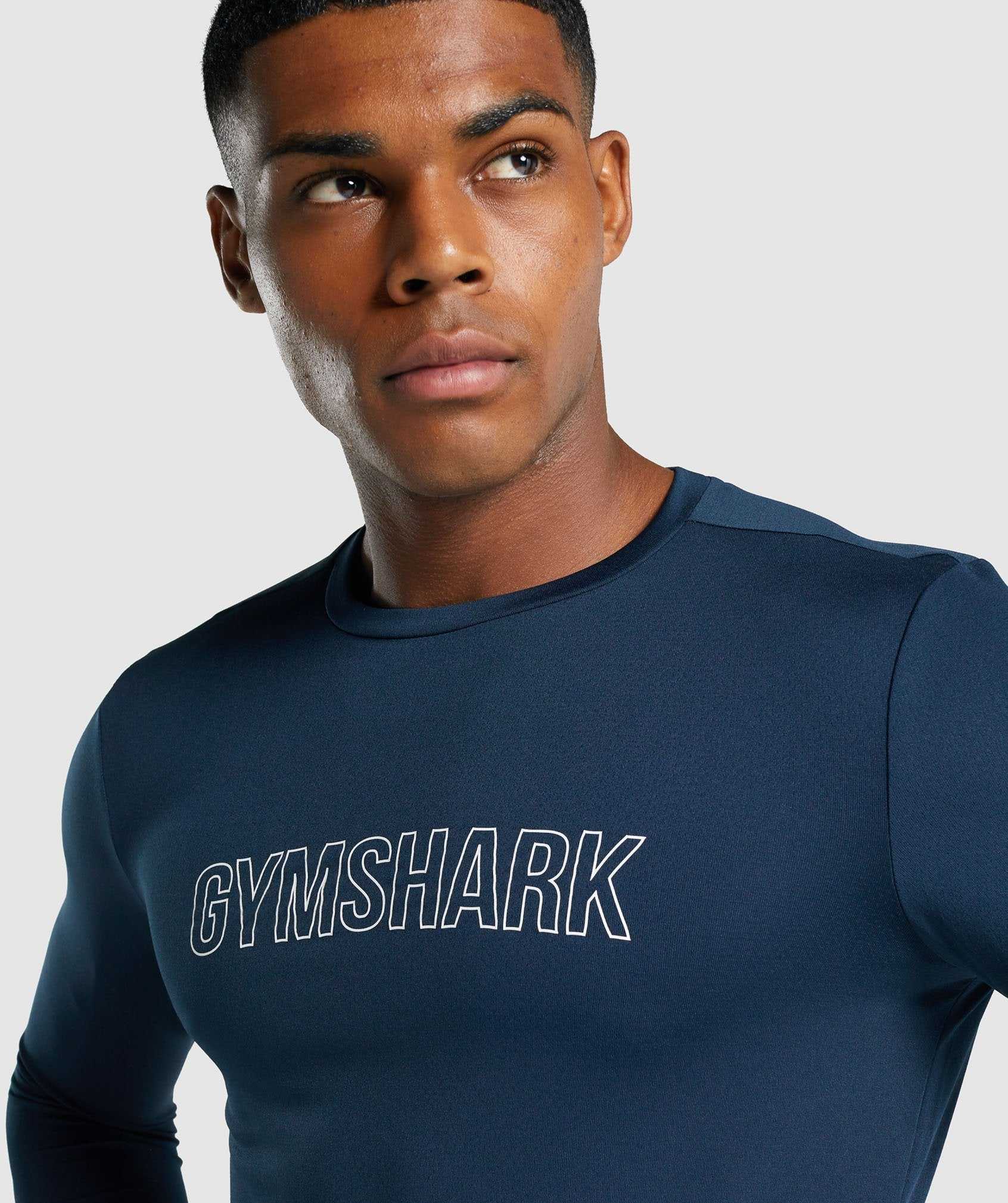 Navy Gymshark Arrival Long Sleeve Graphic Men's T Shirts | OLCHUN267