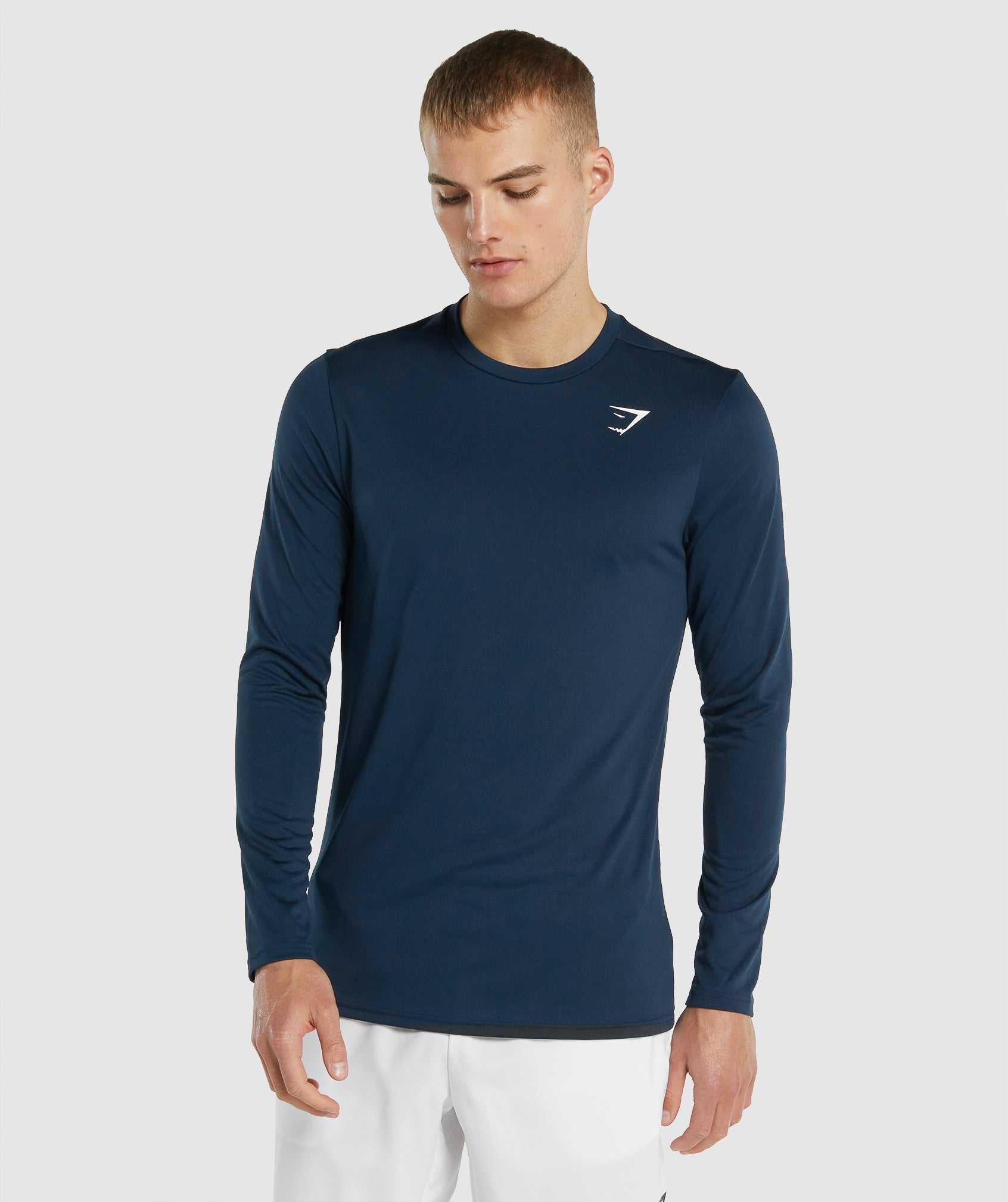 Navy Gymshark Arrival Long Sleeve Men\'s T Shirts | TBUNHD745