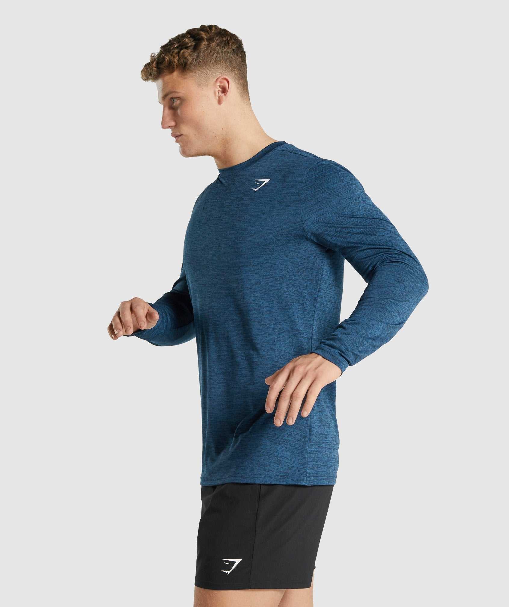 Navy Gymshark Arrival Marl Long Sleeve Men's T Shirts | LISBHP268