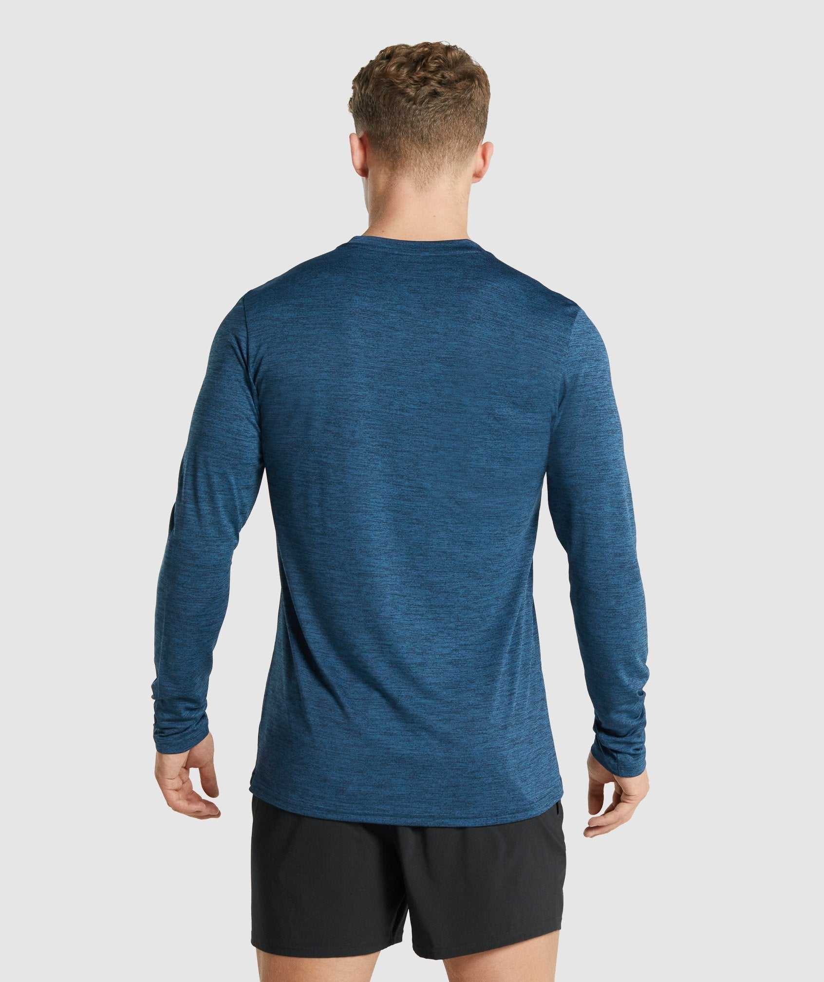 Navy Gymshark Arrival Marl Long Sleeve Men's T Shirts | LISBHP268