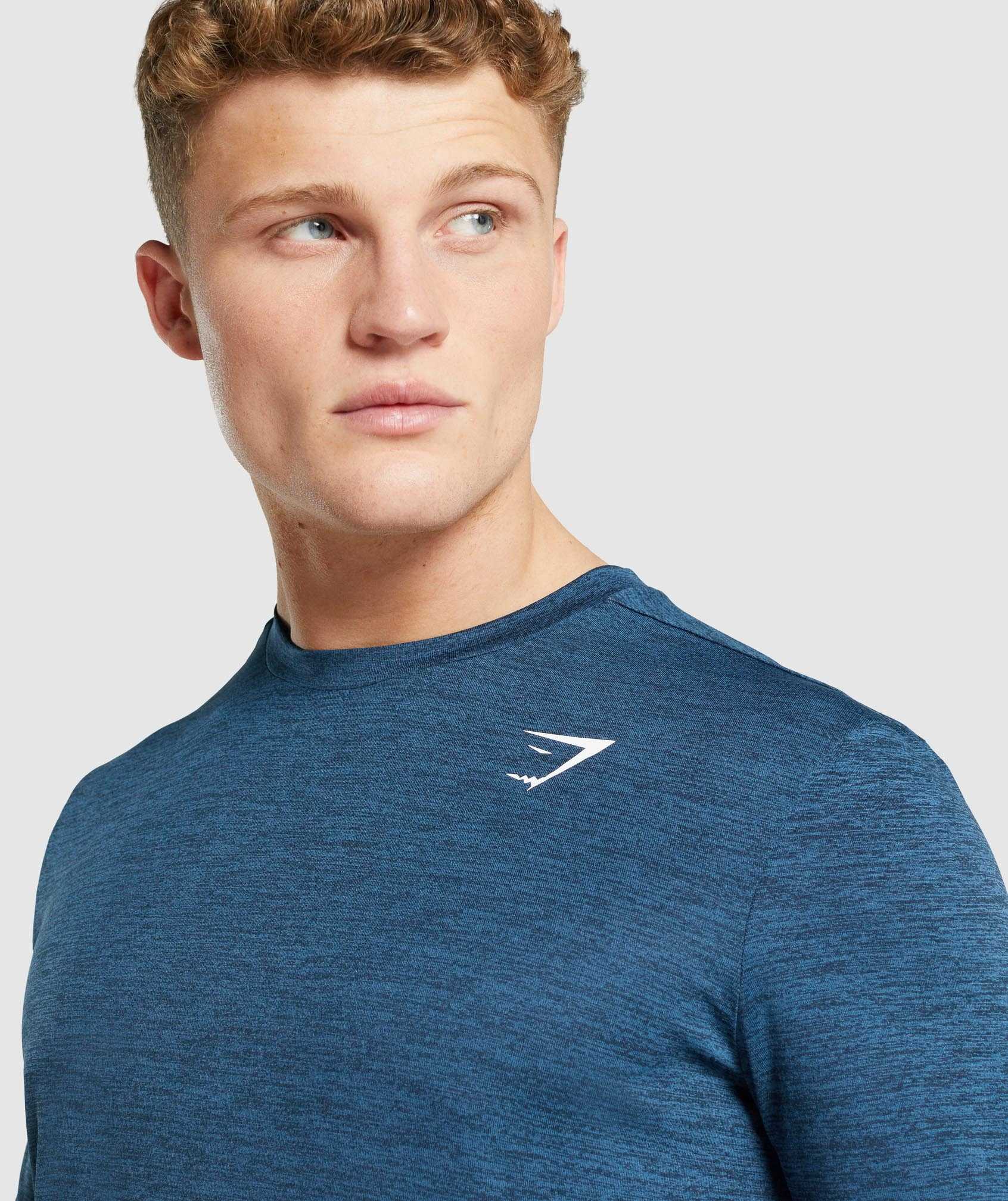 Navy Gymshark Arrival Marl Long Sleeve Men's T Shirts | LISBHP268