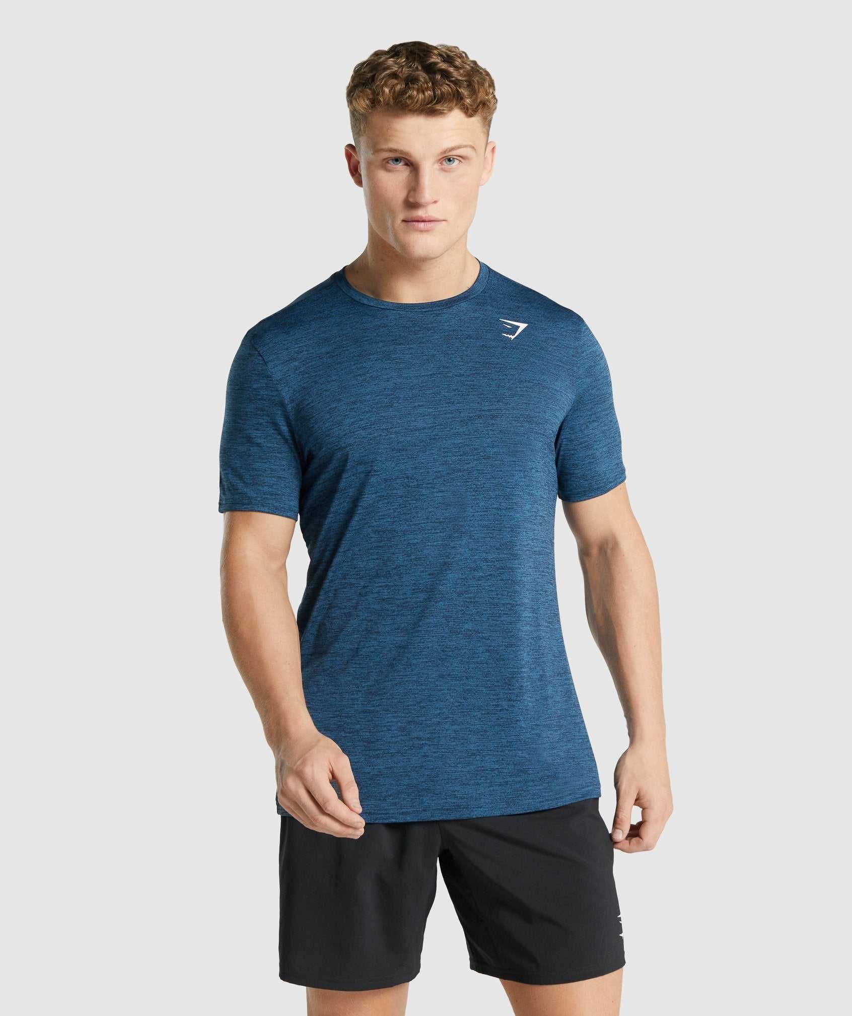 Navy Gymshark Arrival Marl Men\'s T Shirts | XGQLHP129