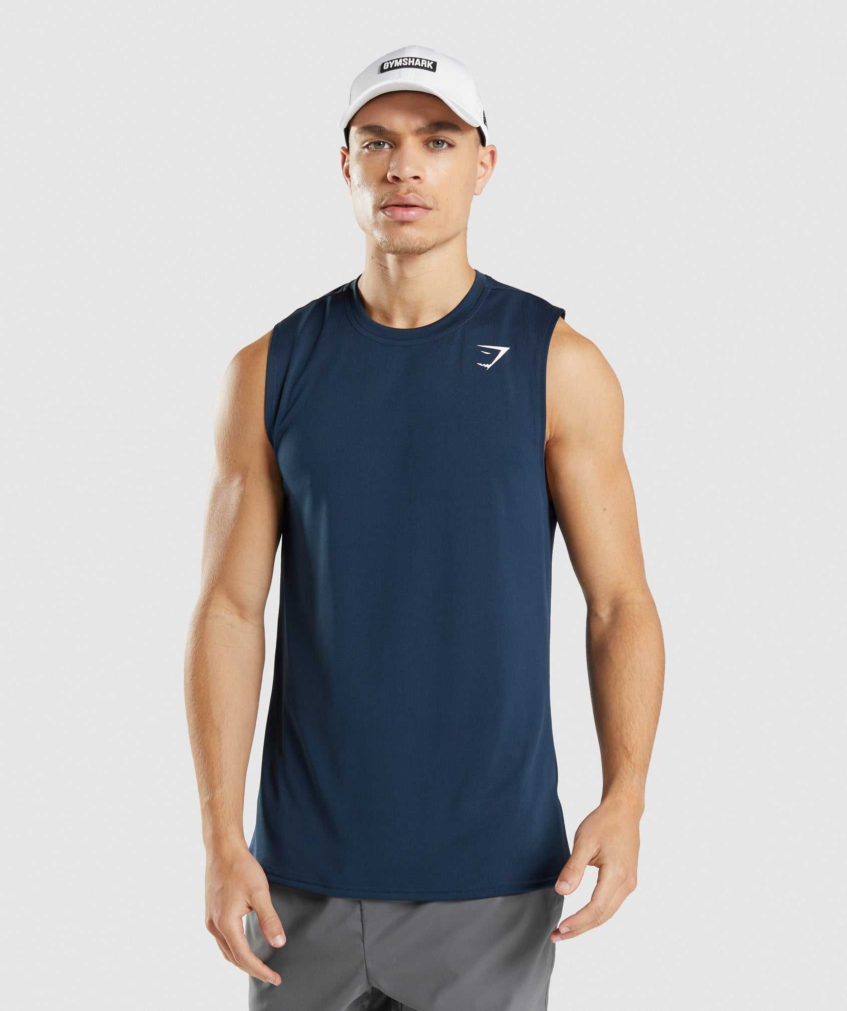 Navy Gymshark Arrival Sleeveless Men\'s Tanks | HQABMN731