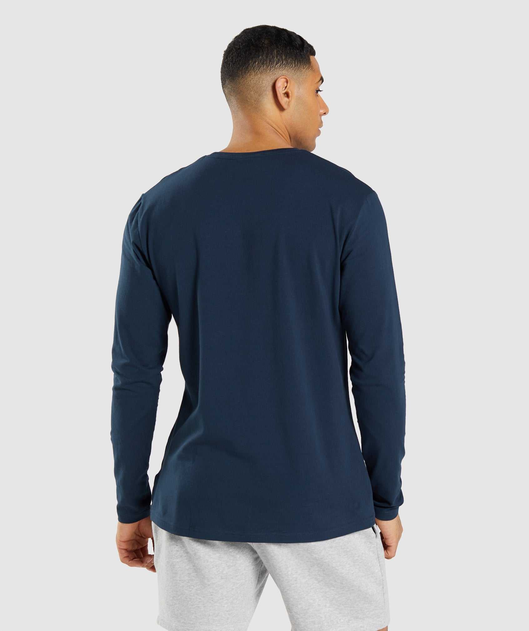 Navy Gymshark Essential Long Sleeve Men's T Shirts | XWVDIO496