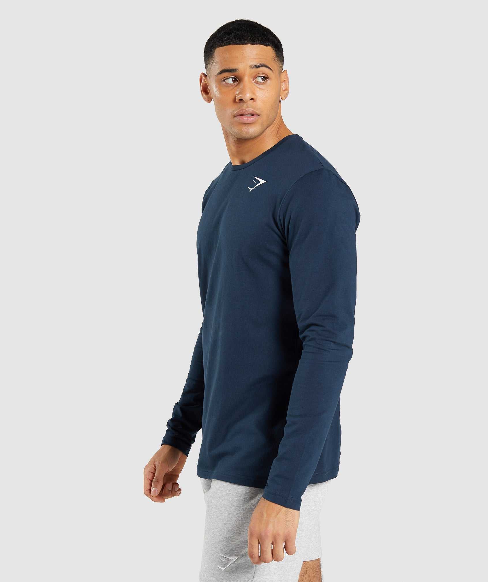 Navy Gymshark Essential Long Sleeve Men's T Shirts | XWVDIO496