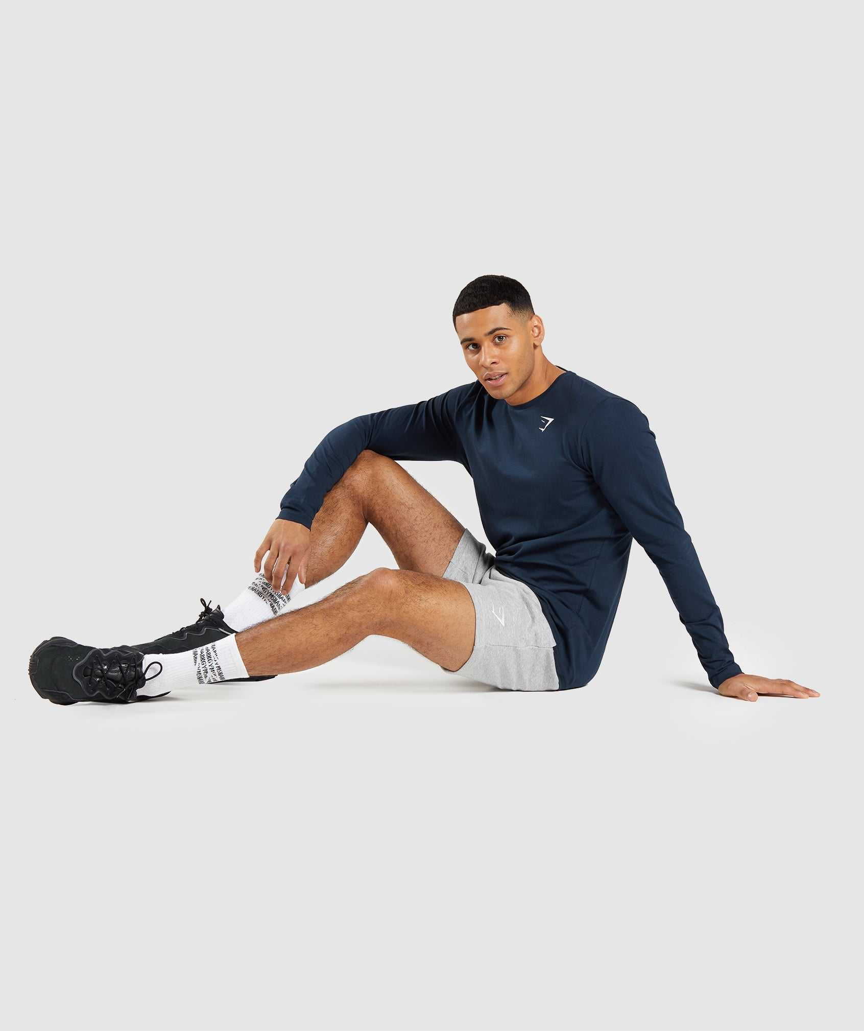 Navy Gymshark Essential Long Sleeve Men's T Shirts | XWVDIO496