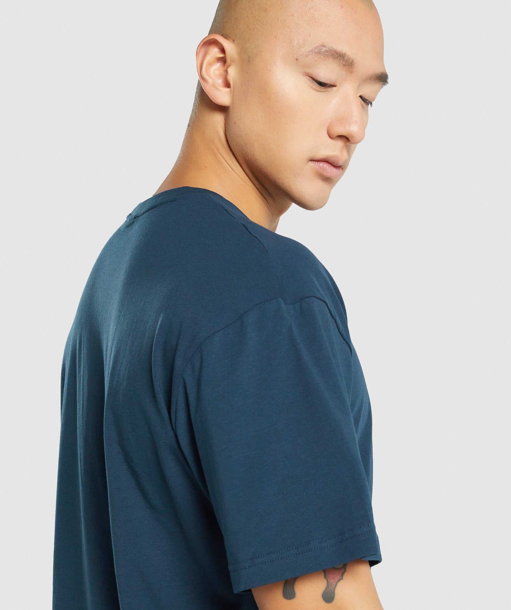 Navy Gymshark Essential Oversized Men's T Shirts | RJNFYE943