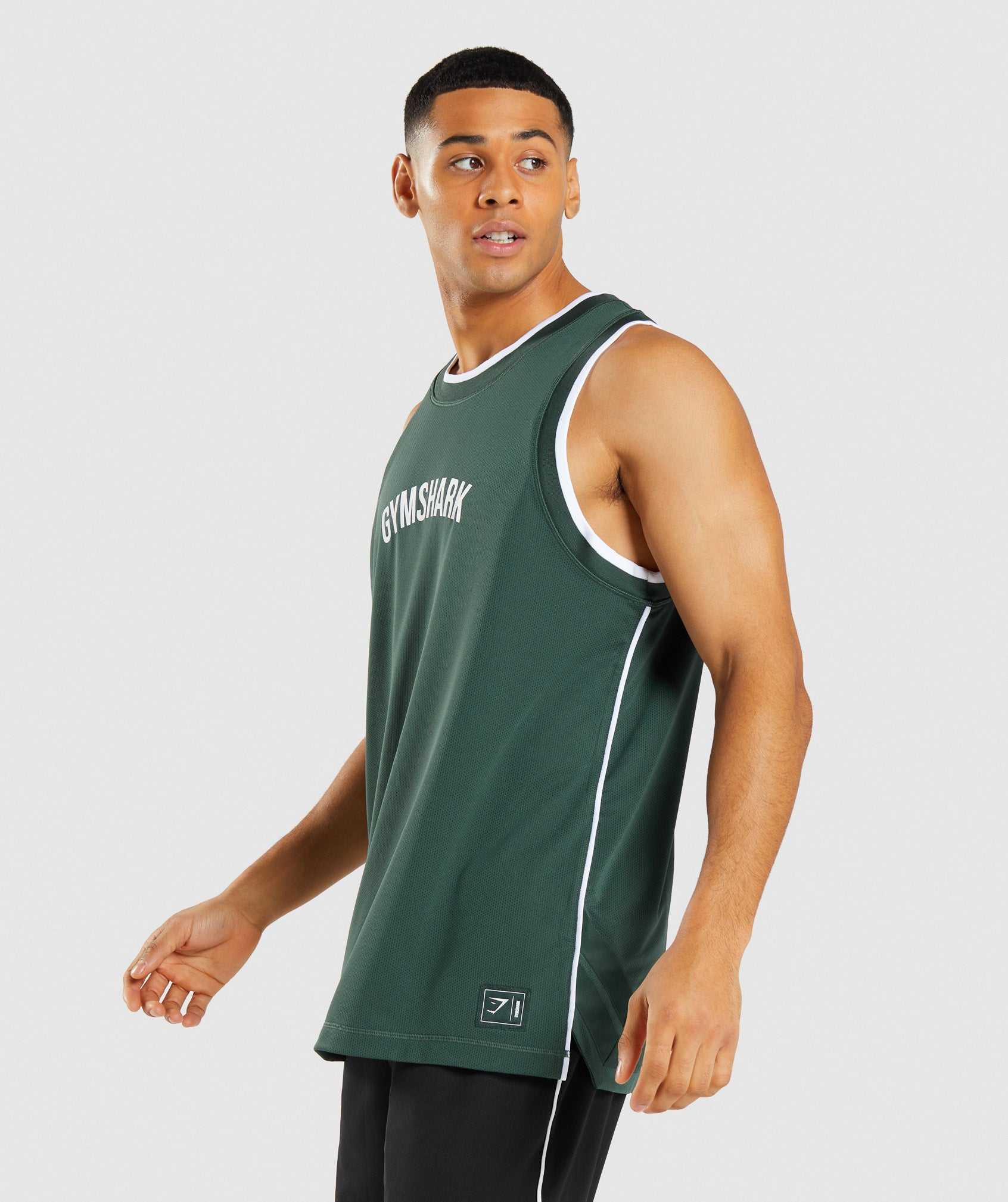 Obsidian Green / White Gymshark Recess Basketball Men's Tanks | ZKXWLE829