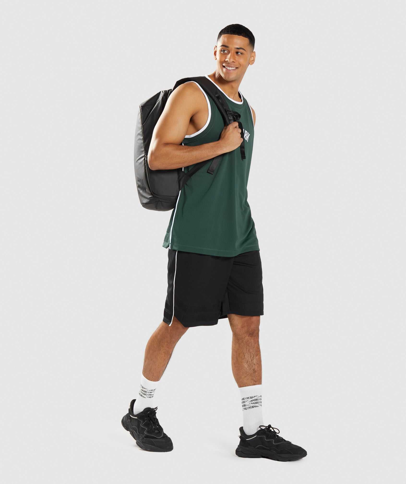 Obsidian Green / White Gymshark Recess Basketball Men's Tanks | ZKXWLE829