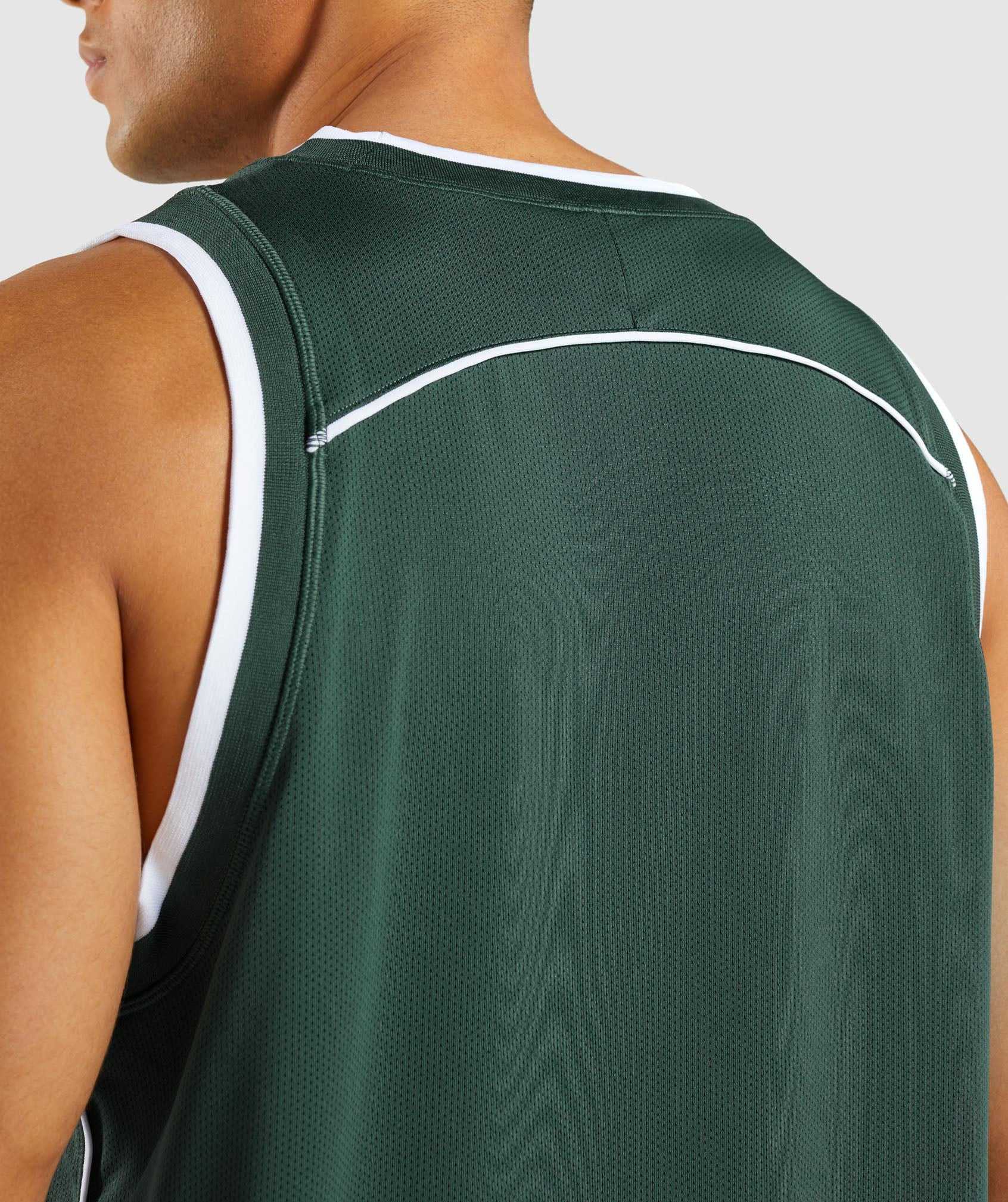 Obsidian Green / White Gymshark Recess Basketball Men's Tanks | ZKXWLE829