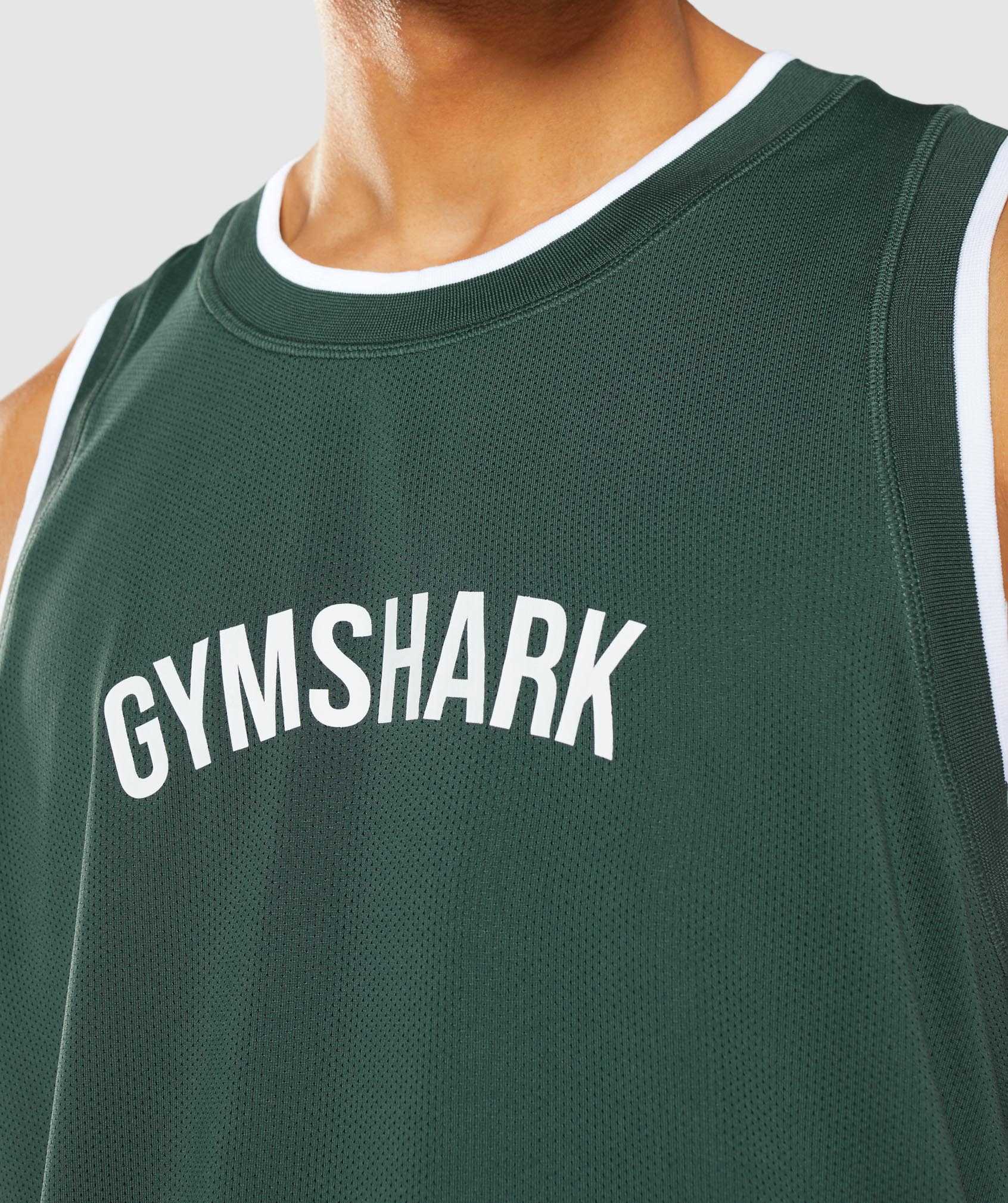 Obsidian Green / White Gymshark Recess Basketball Men's Tanks | ZKXWLE829