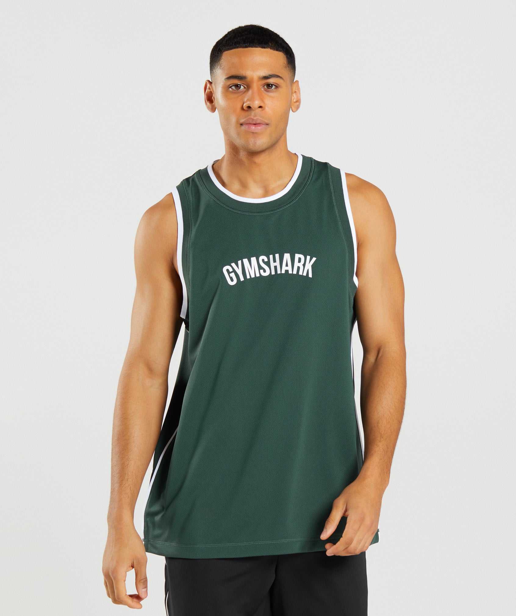 Obsidian Green / White Gymshark Recess Basketball Men\'s Tanks | ZKXWLE829