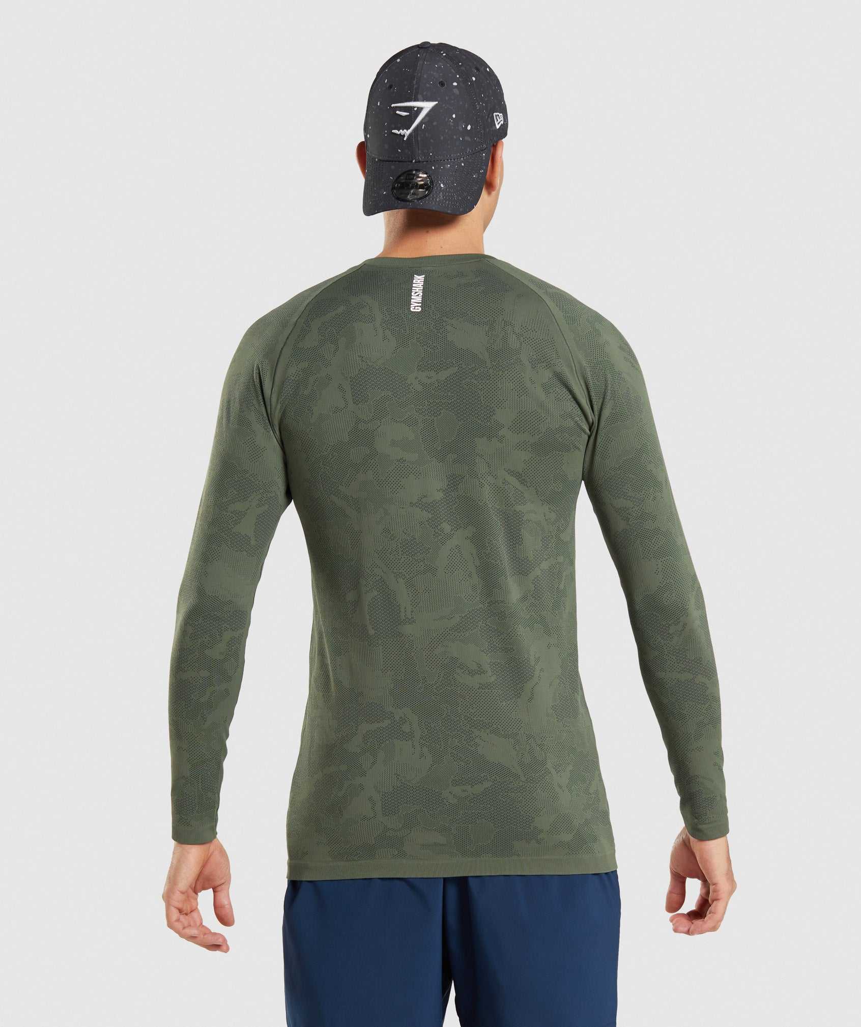 Olive / Black Gymshark Geo Seamless Long Sleeve Men's T Shirts | FWIGRN971