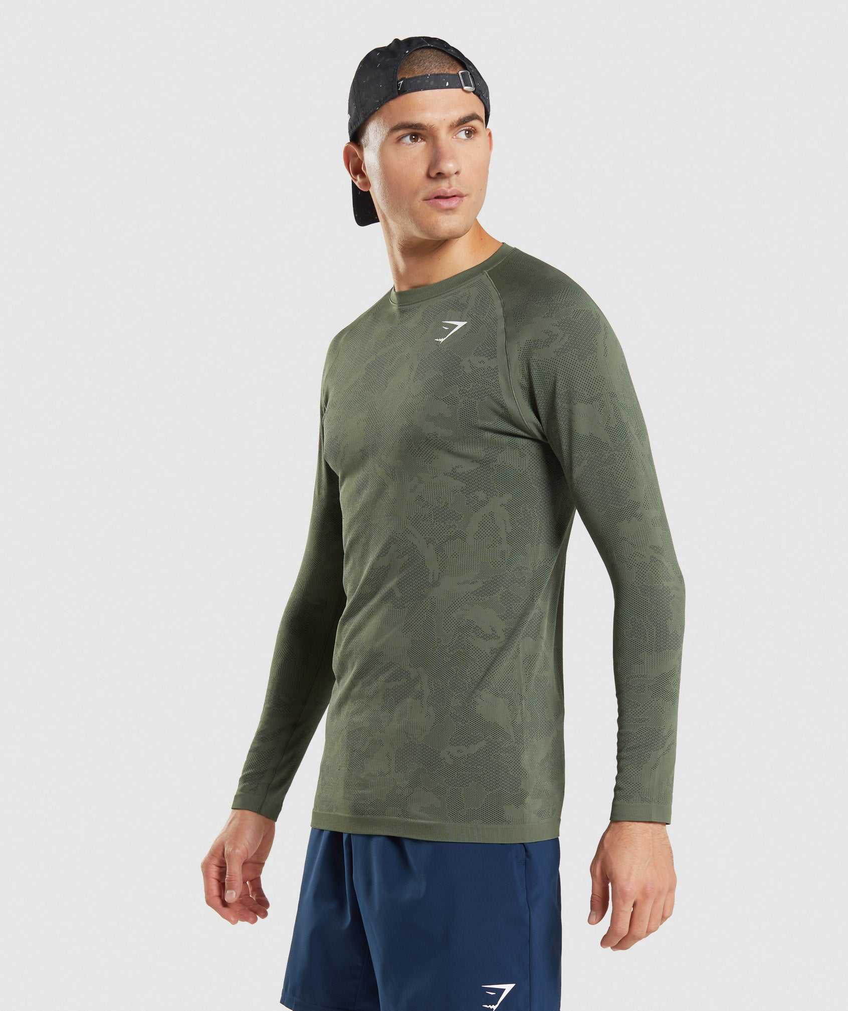 Olive / Black Gymshark Geo Seamless Long Sleeve Men's T Shirts | FWIGRN971