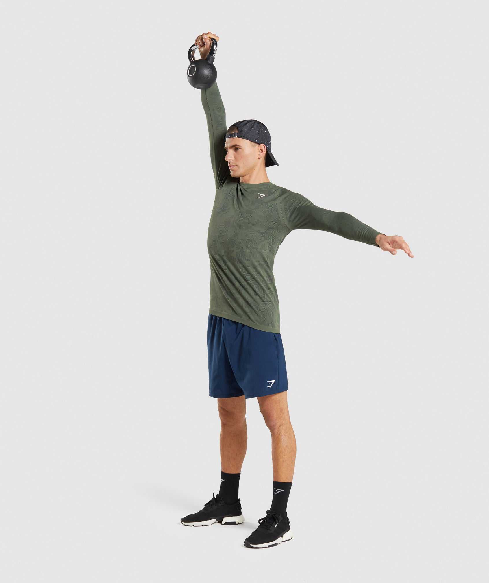 Olive / Black Gymshark Geo Seamless Long Sleeve Men's T Shirts | FWIGRN971