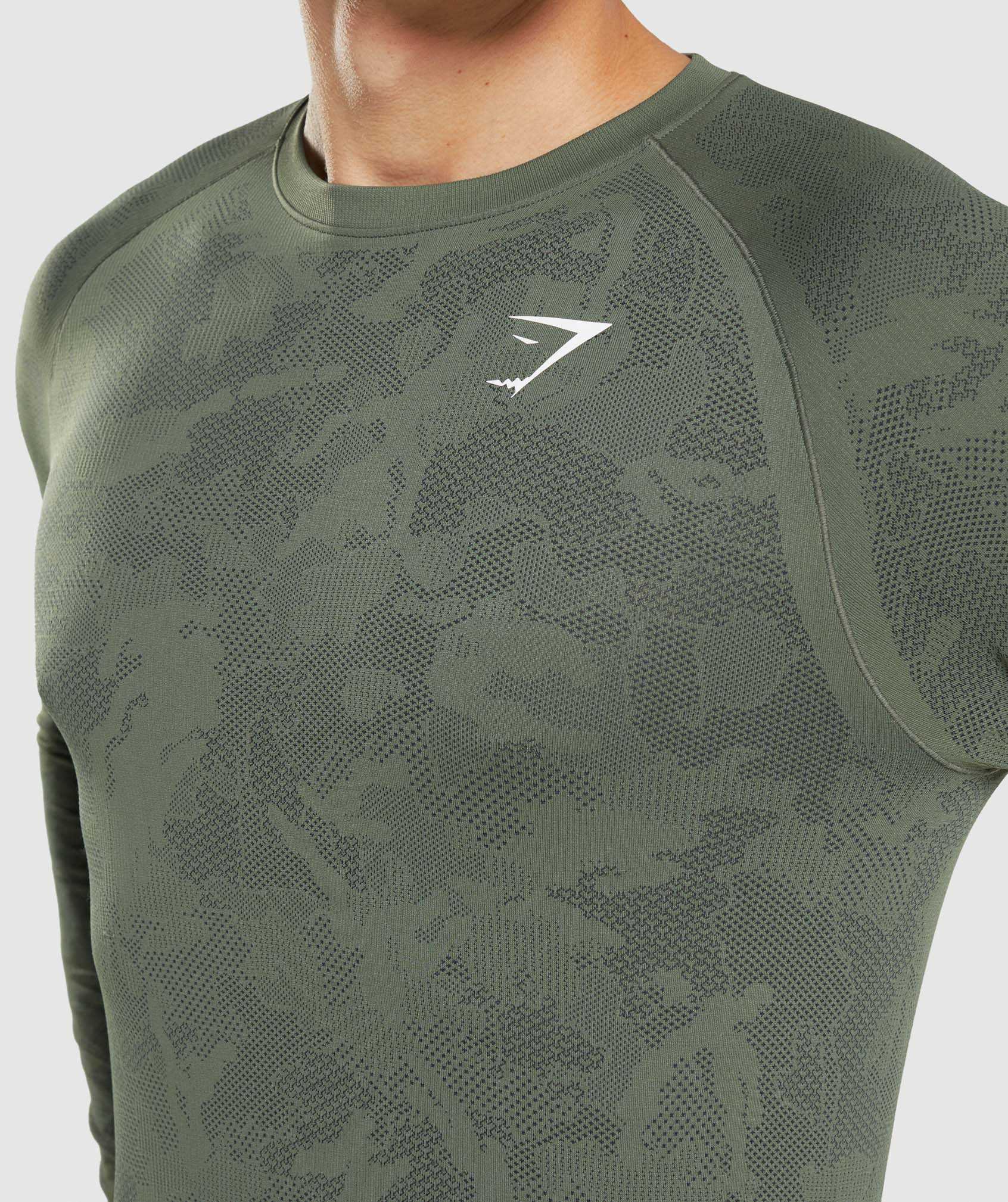 Olive / Black Gymshark Geo Seamless Long Sleeve Men's T Shirts | FWIGRN971