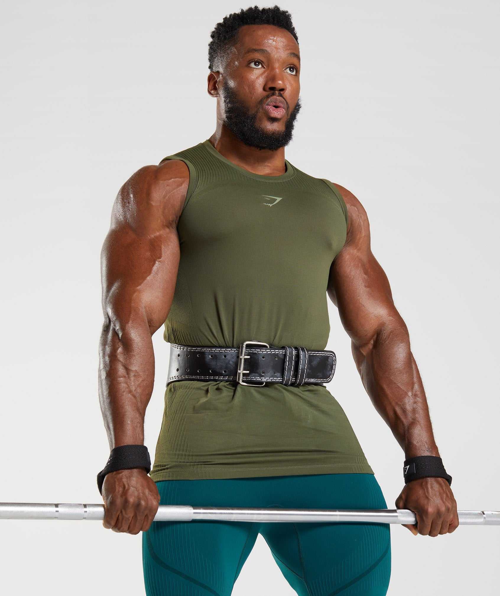 Olive / Green Gymshark 315 Seamless Men's Tanks | XQURGS097