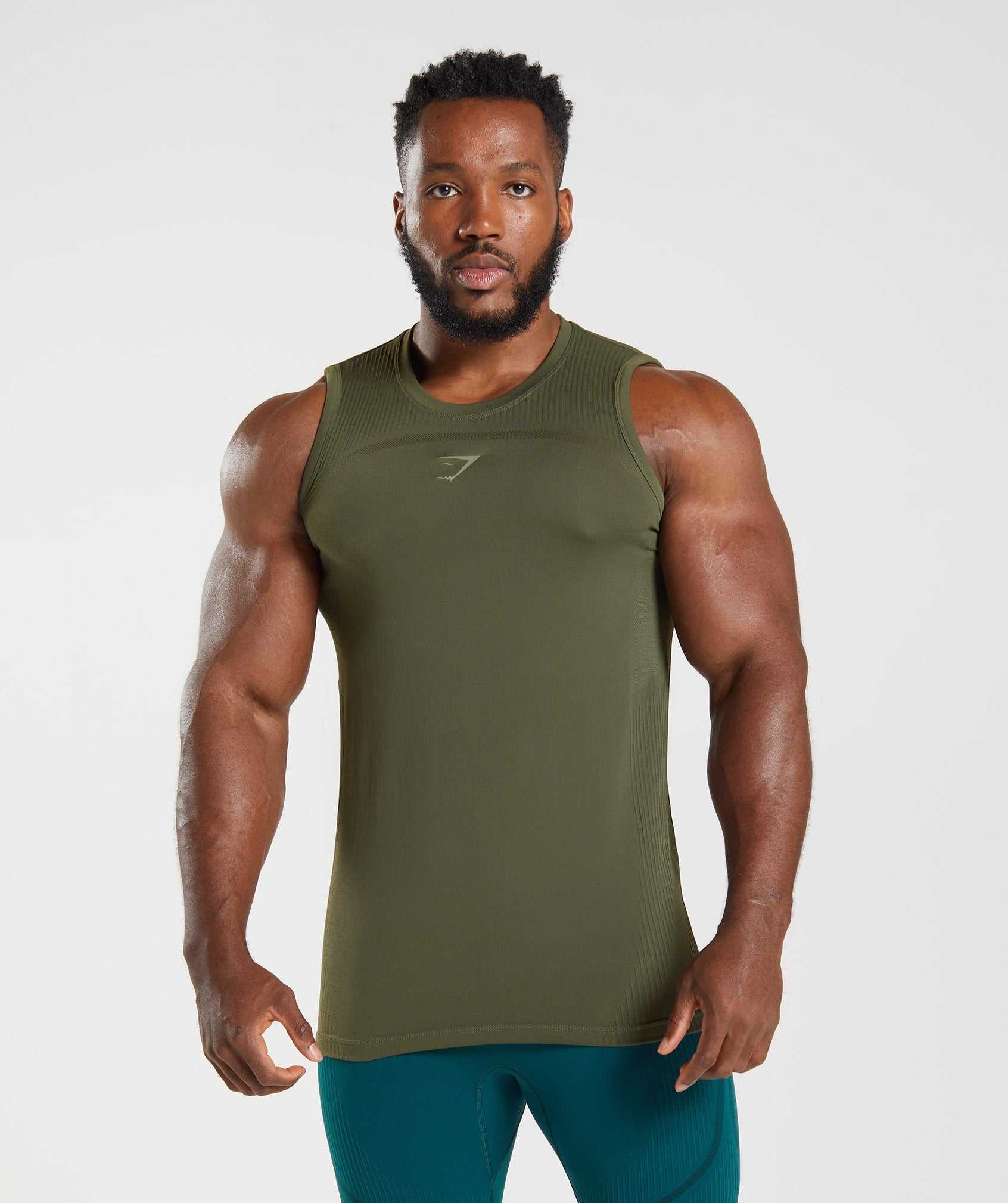 Olive / Green Gymshark 315 Seamless Men\'s Tanks | XQURGS097