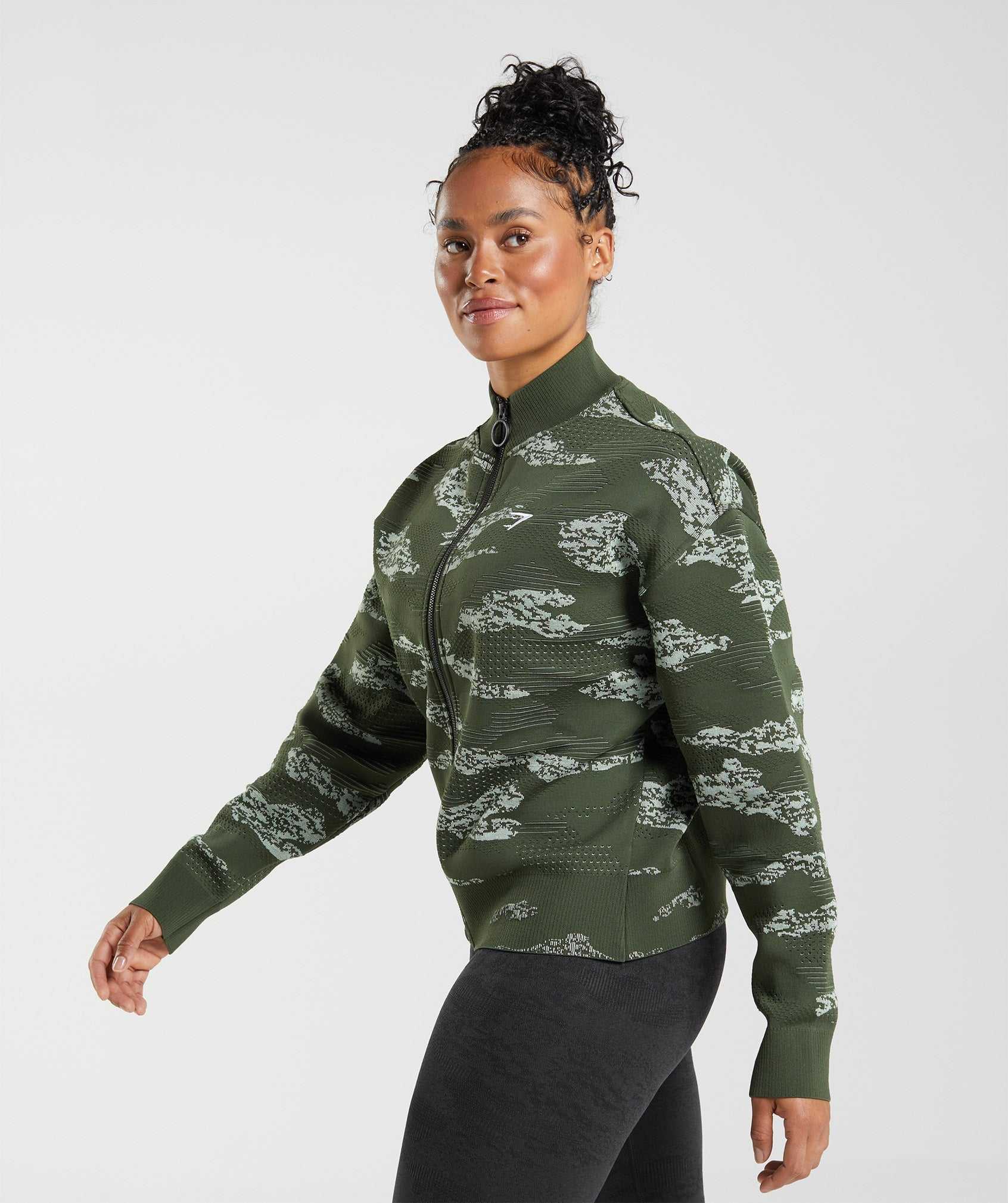 Olive / Green Gymshark Adapt Camo Seamless Track Women's Jackets | YDRHOE530